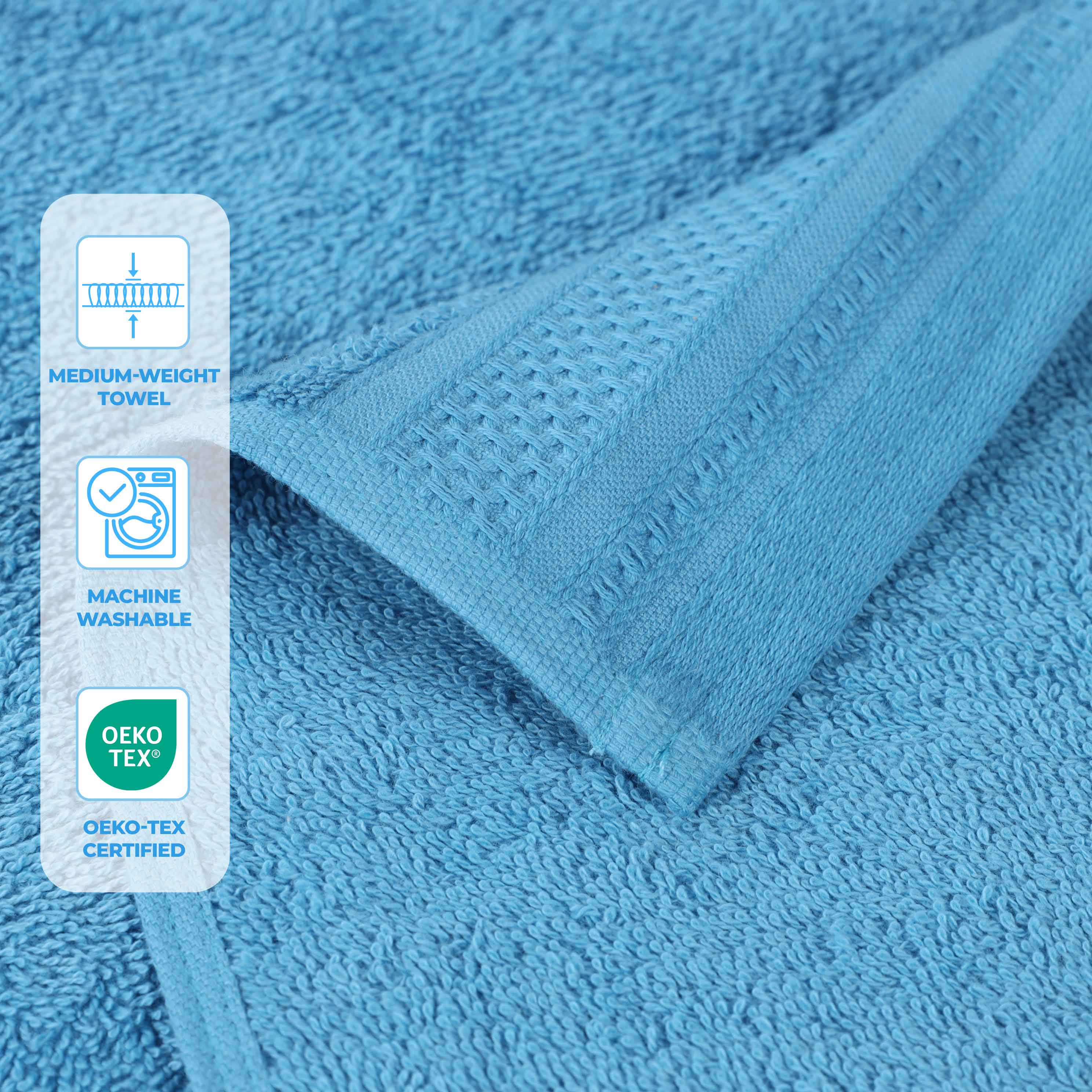 Honeycomb Textured Waffle Border Cotton Bath Towels, Set of 4 - Bath Towel by Superior Brand