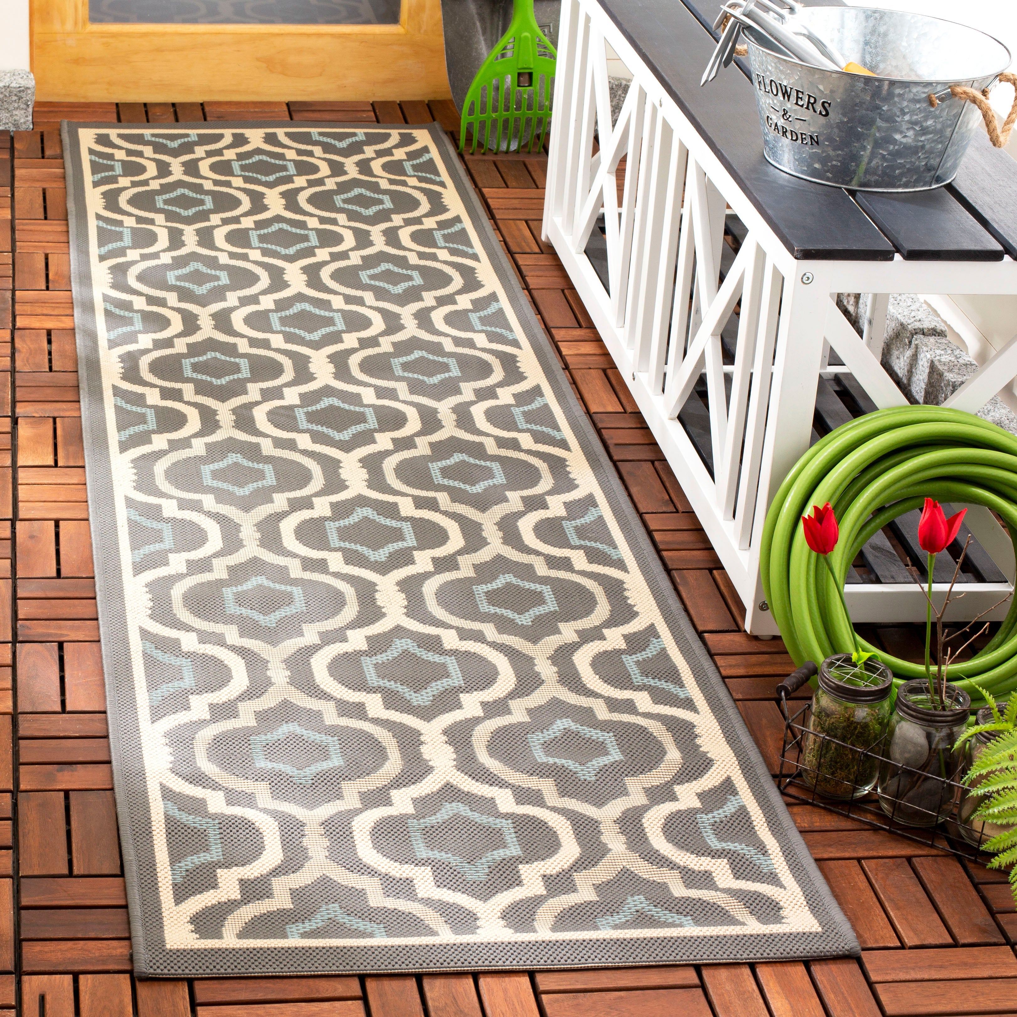 COURTYARD 7938-23621 ANTHRACITE BEIGE W/ AQUA WEFT