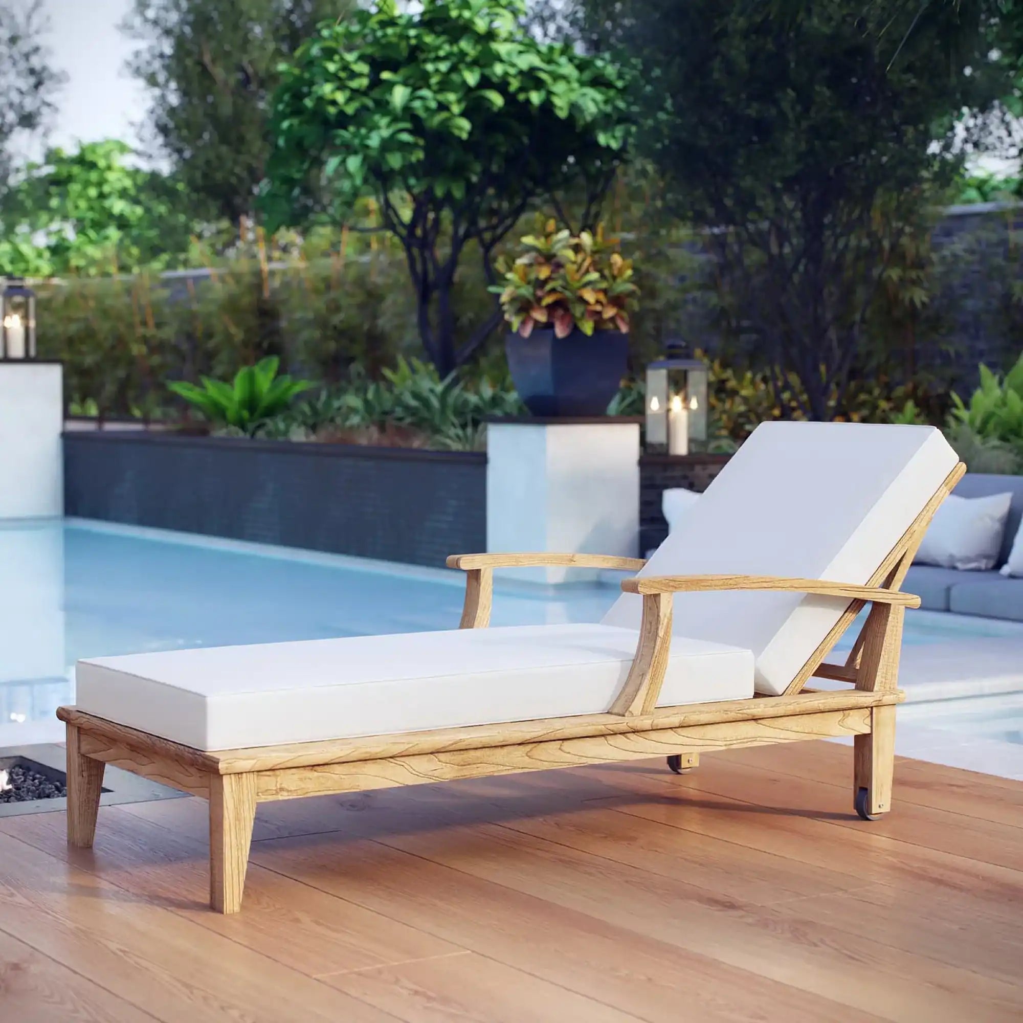 Marina Outdoor Patio Teak Single Chaise by Modway - Best Buy Furniture