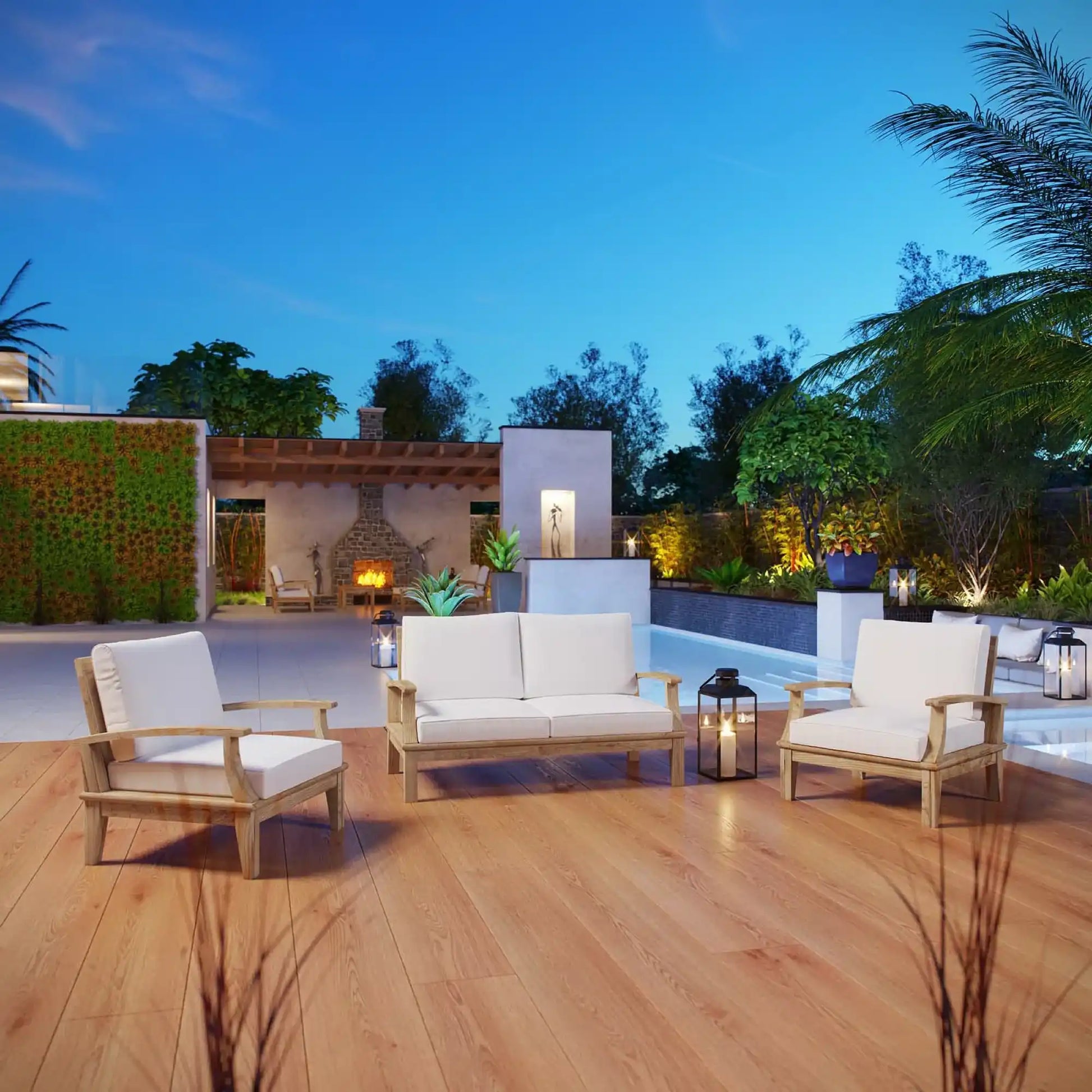 Marina 3 Piece Outdoor Patio Teak Set by Modway - Best Buy Furniture
