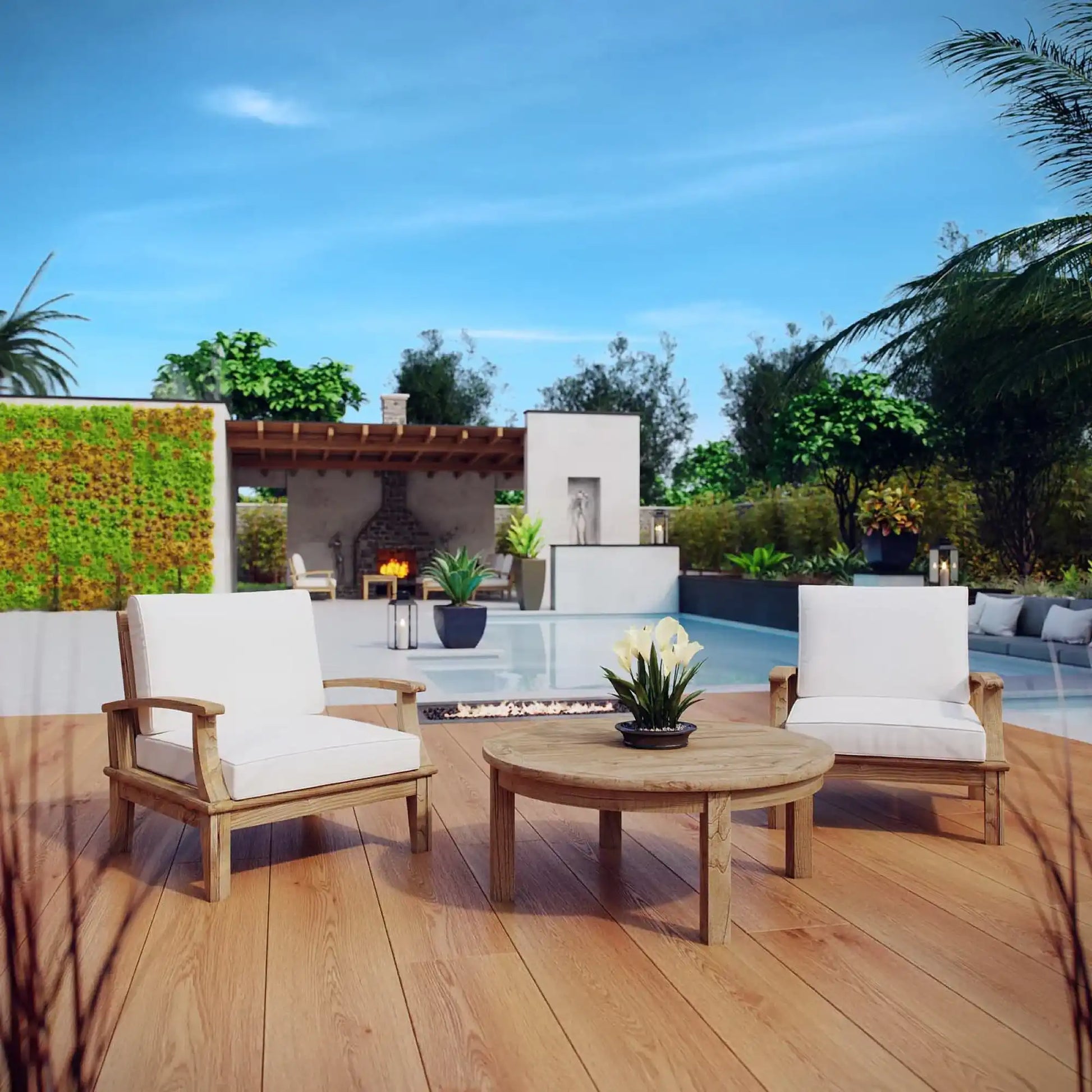 Marina 3 Piece Outdoor Patio Teak Set by Modway - Best Buy Furniture
