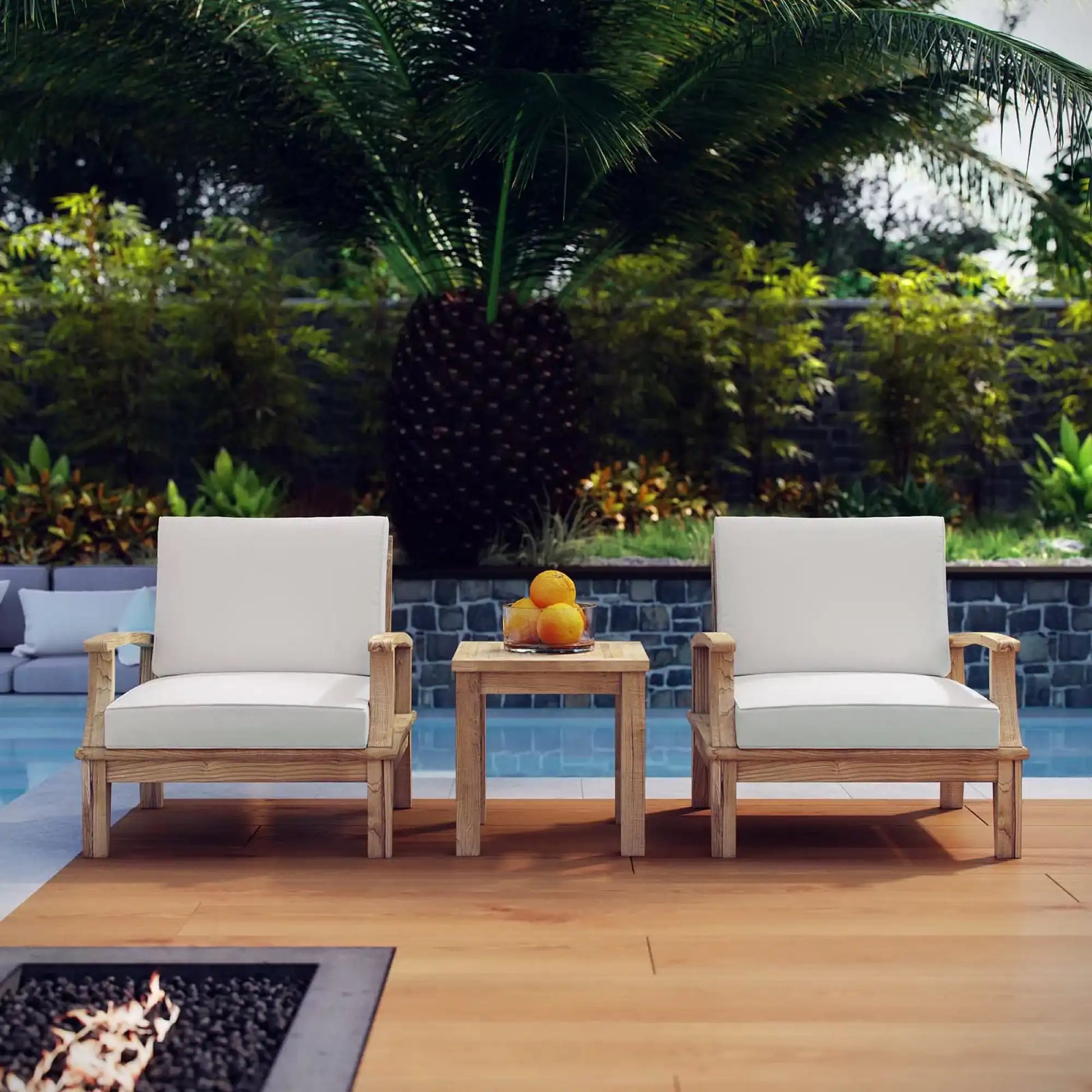 Marina 3 Piece Outdoor Patio Teak Set by Modway - Best Buy Furniture