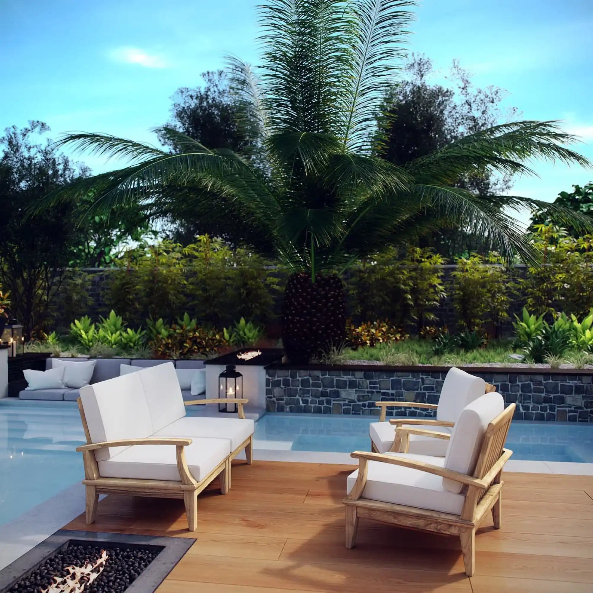 Marina 4 Piece Outdoor Patio Teak Set by Modway - Best Buy Furniture