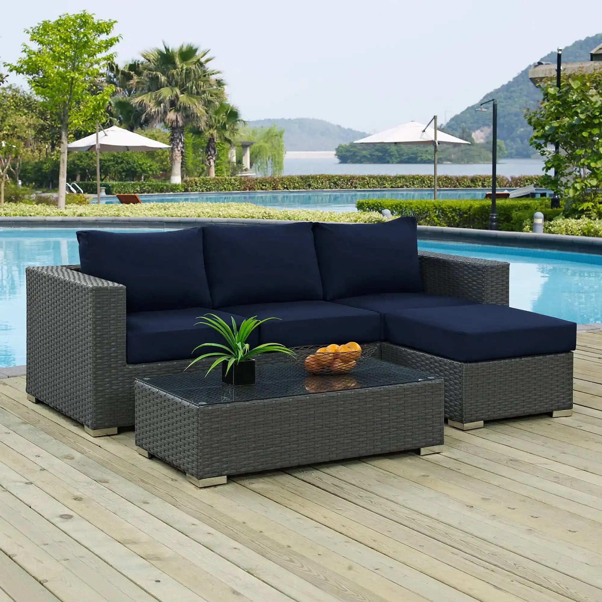 Sojourn 3 Piece Outdoor Patio Sunbrella� Sectional Set by Modway - Best Buy Furniture