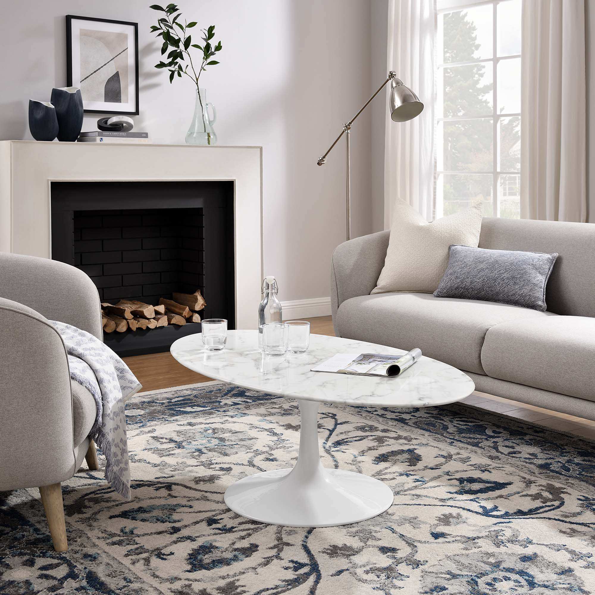 Lippa 48" Oval Faux Marble Coffee Table by Modway - Best Buy Furniture
