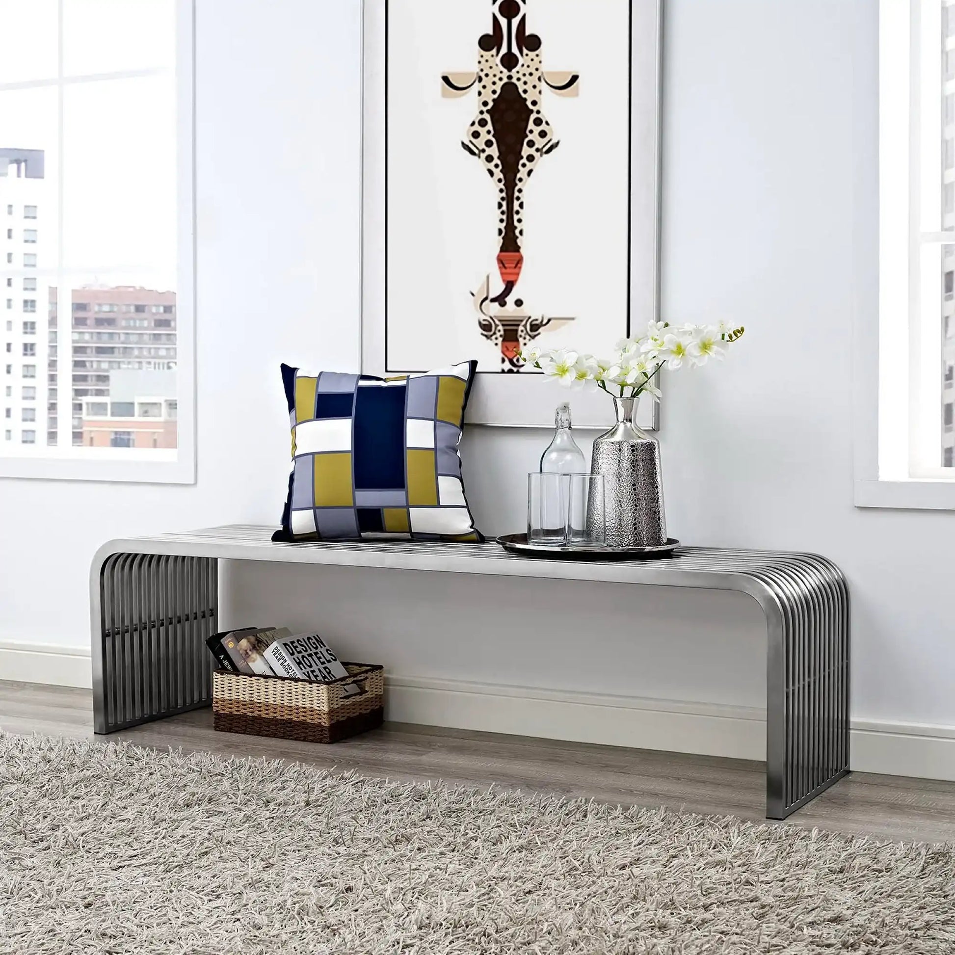 Pipe 60" Stainless Steel Bench by Modway - Best Buy Furniture