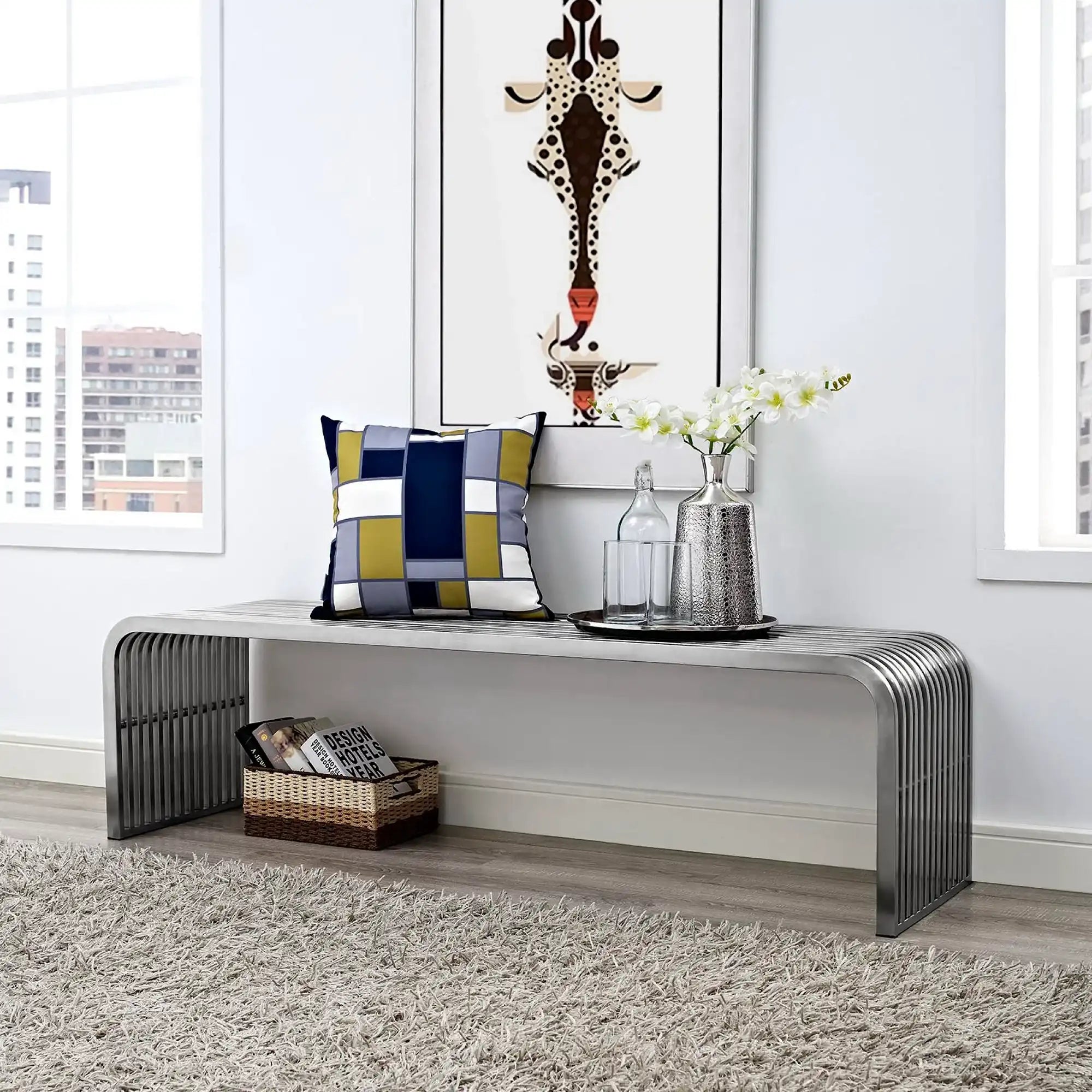 Pipe 60" Stainless Steel Bench by Modway - Best Buy Furniture