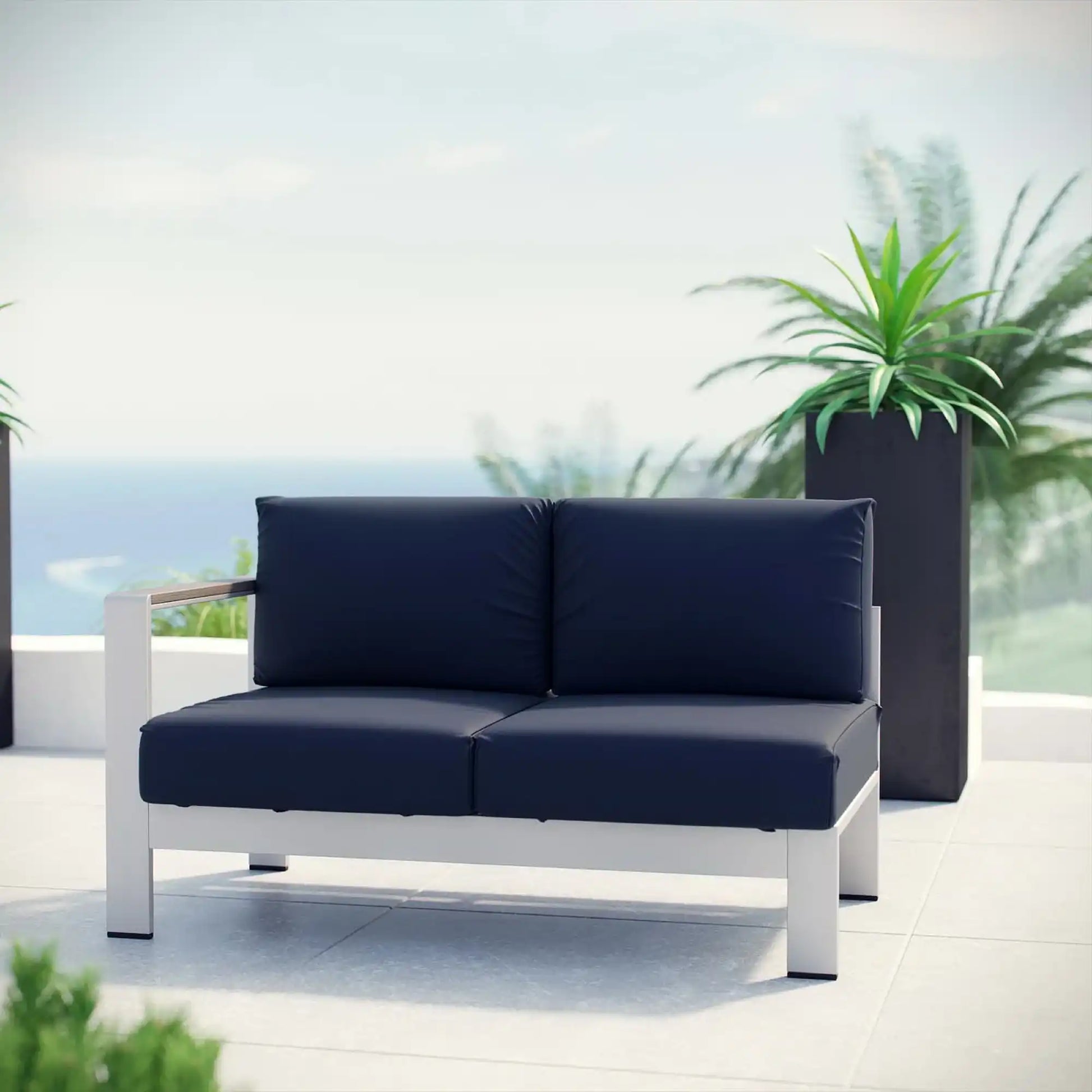 Shore Left-Arm Corner Sectional Outdoor Patio Aluminum Loveseat by Modway - Best Buy Furniture