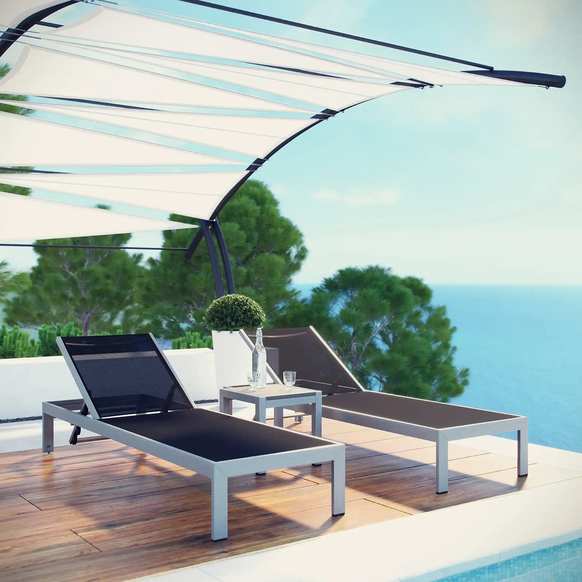 Shore 3 Piece Outdoor Patio Aluminum Set by Modway - Best Buy Furniture
