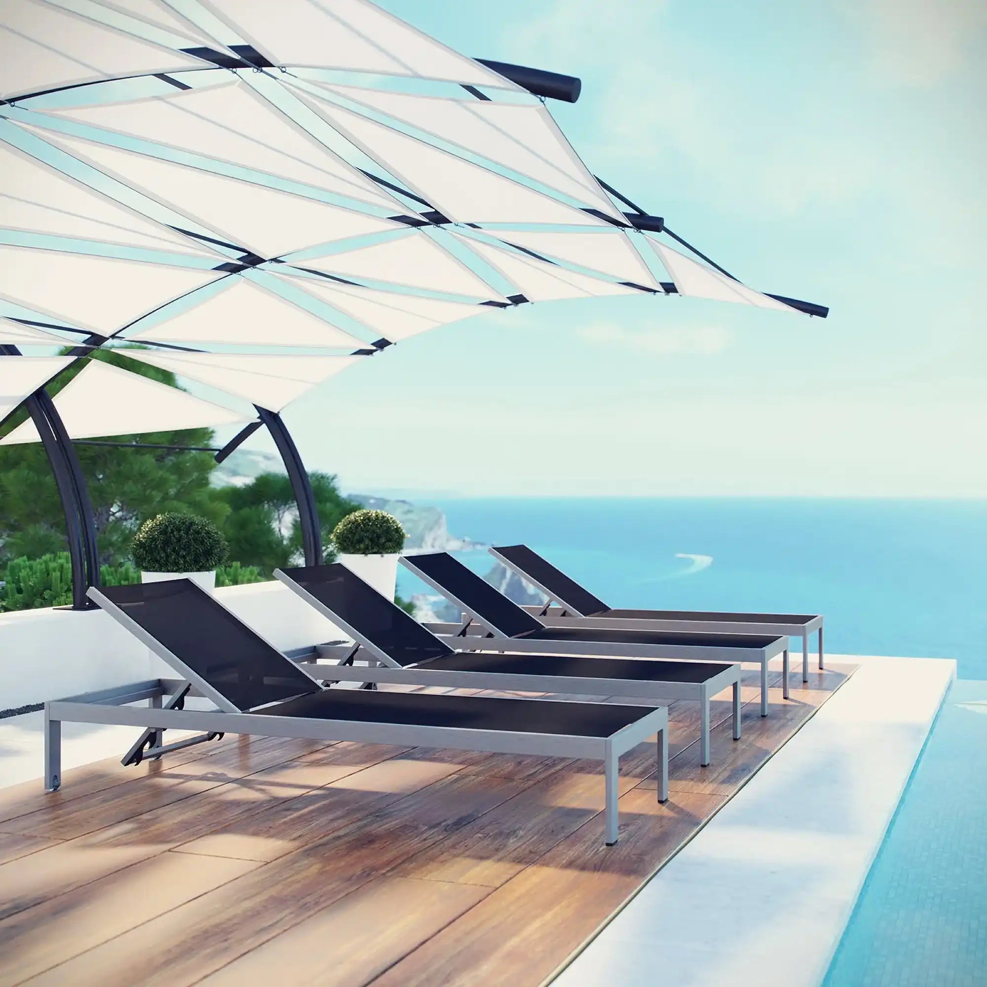 Shore Outdoor Patio Aluminum Chaise Set of 4 by Modway - Best Buy Furniture