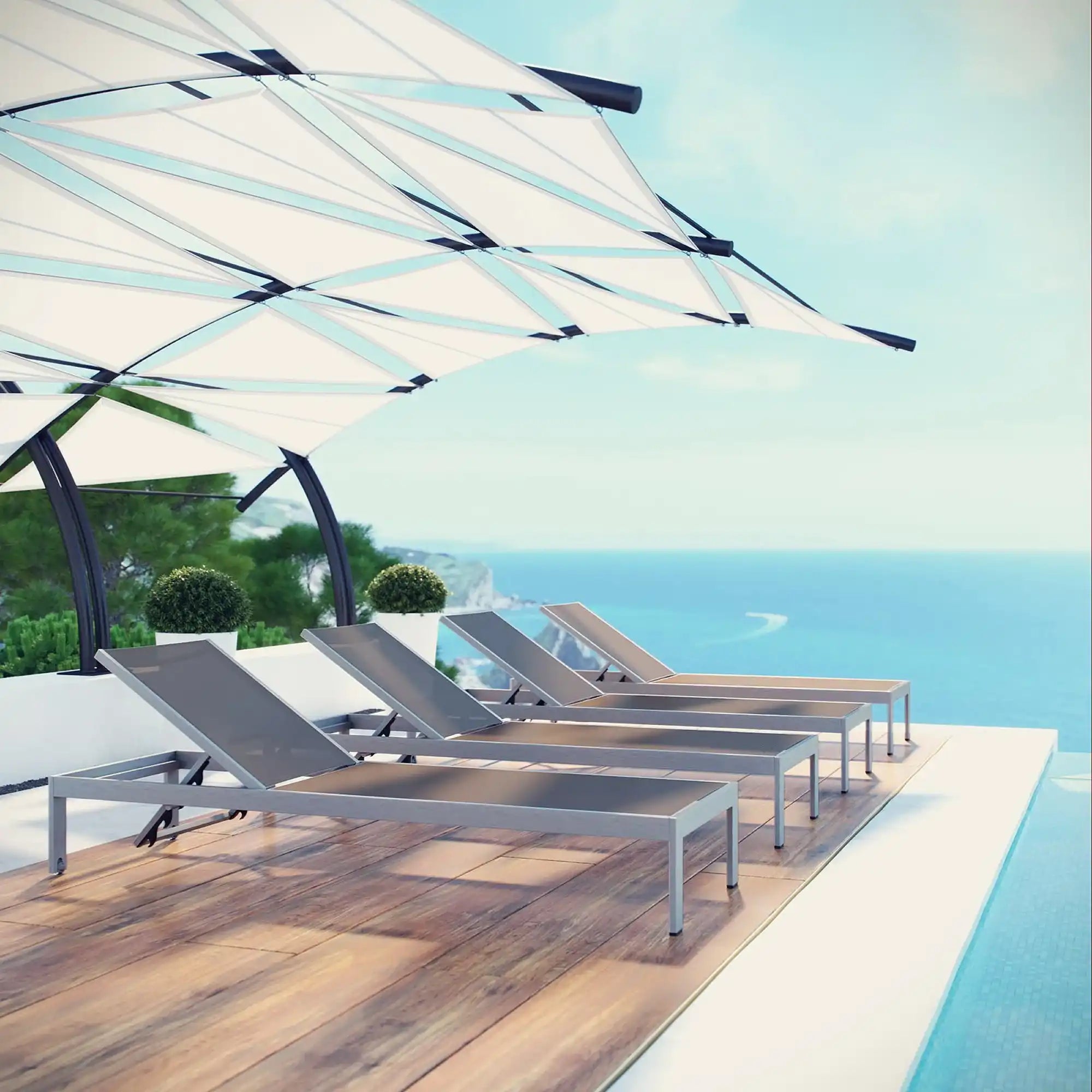 Shore Outdoor Patio Aluminum Chaise Set of 4 by Modway - Best Buy Furniture