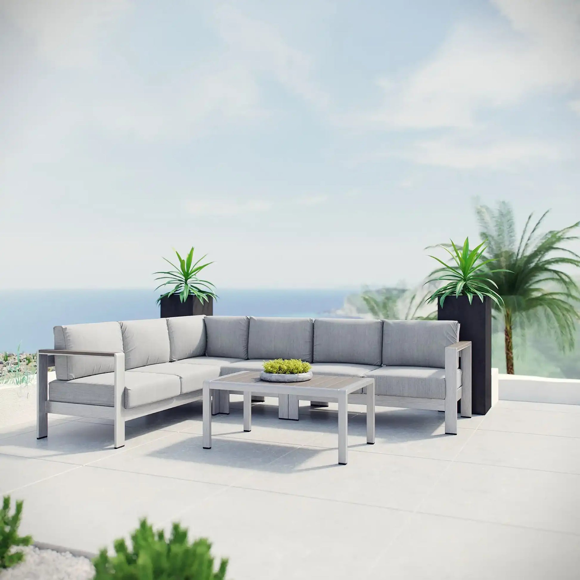 Shore 5 Piece Outdoor Patio Aluminum Sectional Sofa Set by Modway - Best Buy Furniture