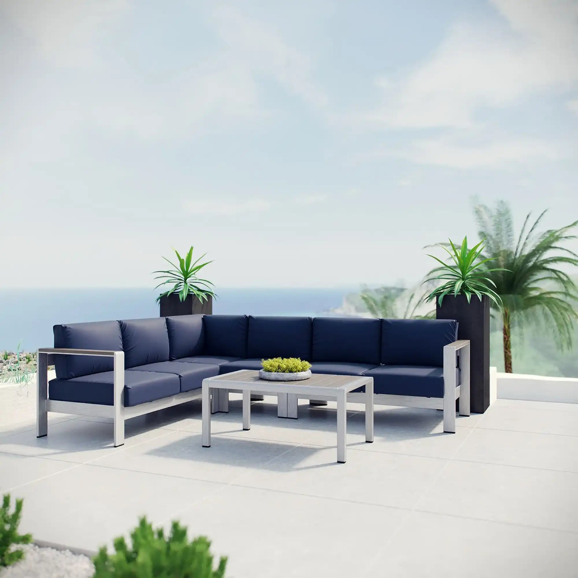 Shore 5 Piece Outdoor Patio Aluminum Sectional Sofa Set by Modway - Best Buy Furniture