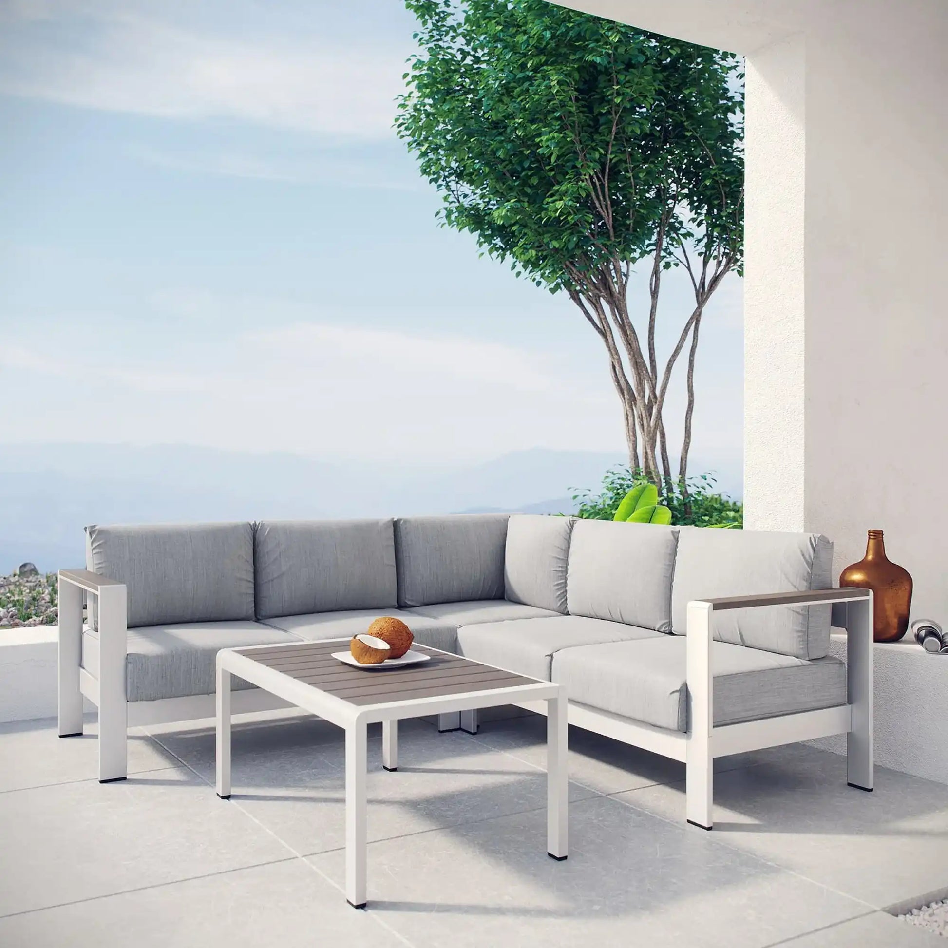 Shore 4 Piece Outdoor Patio Aluminum Sectional Sofa Set by Modway - Best Buy Furniture