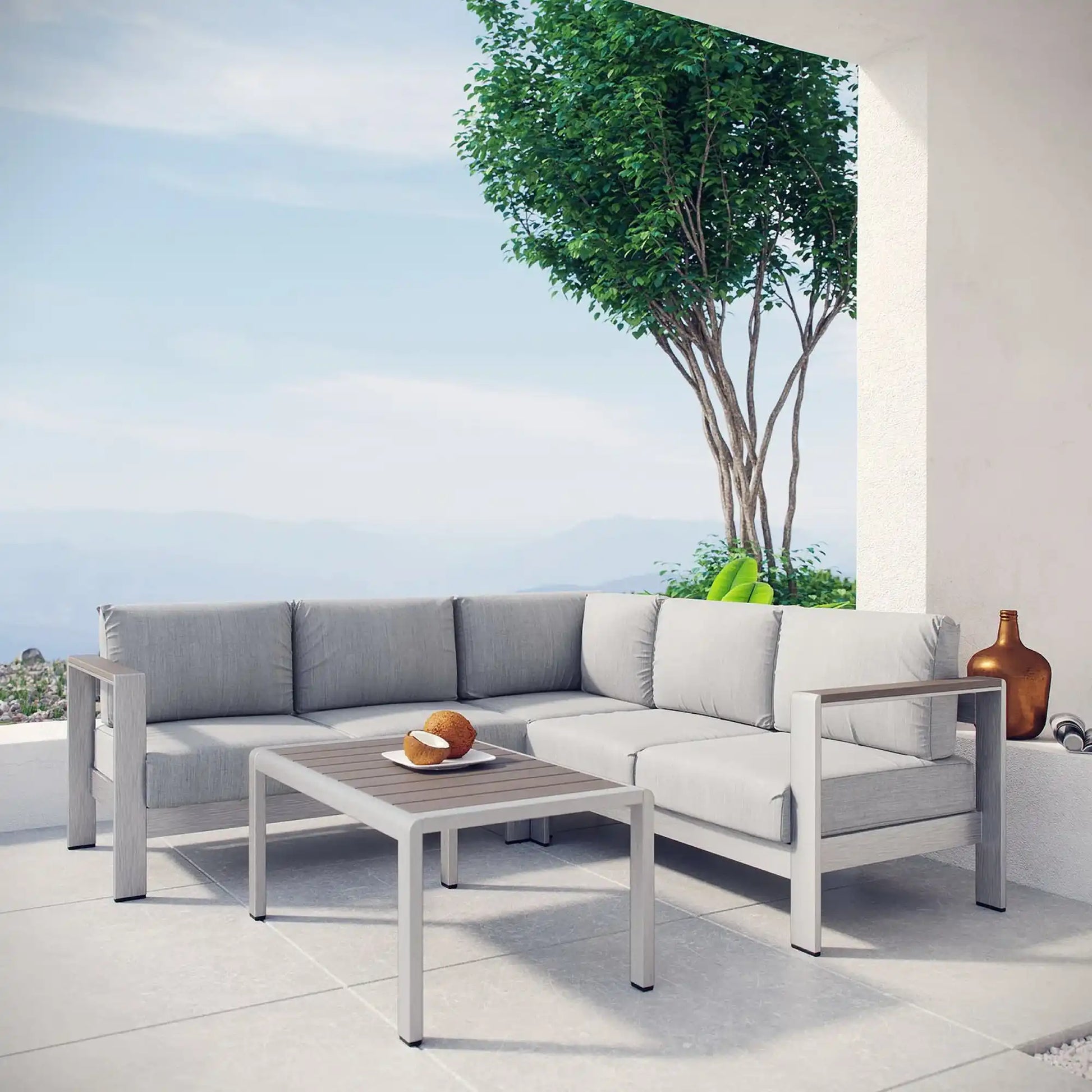 Shore 4 Piece Outdoor Patio Aluminum Sectional Sofa Set by Modway - Best Buy Furniture