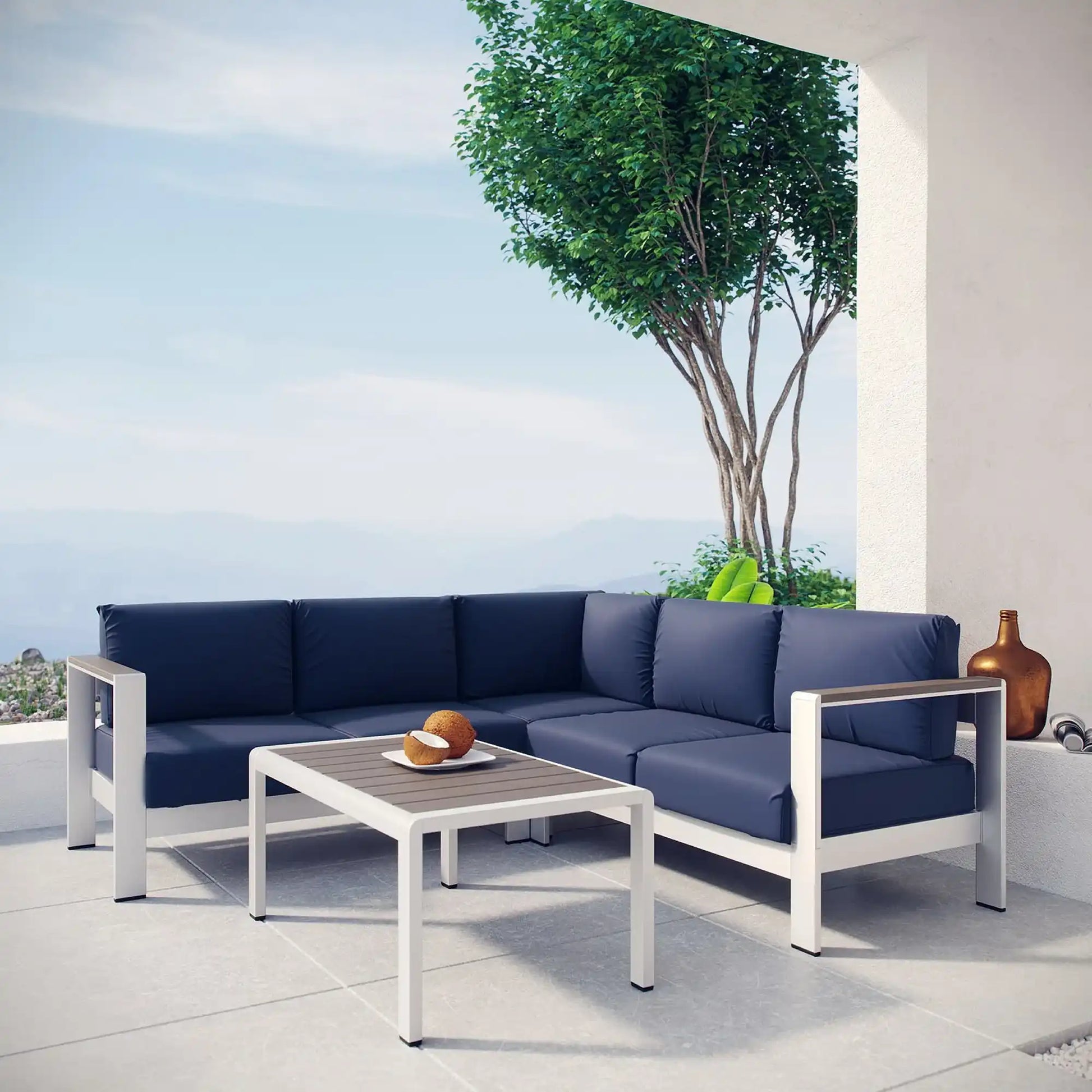 Shore 4 Piece Outdoor Patio Aluminum Sectional Sofa Set by Modway - Best Buy Furniture