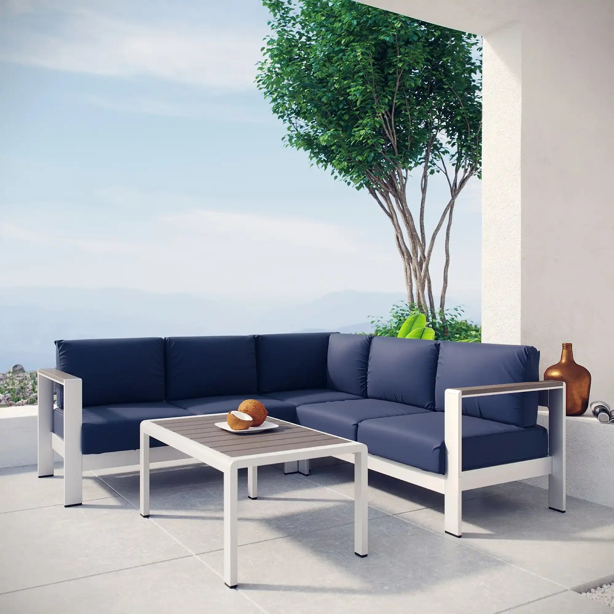 Shore 4 Piece Outdoor Patio Aluminum Sectional Sofa Set by Modway - Best Buy Furniture