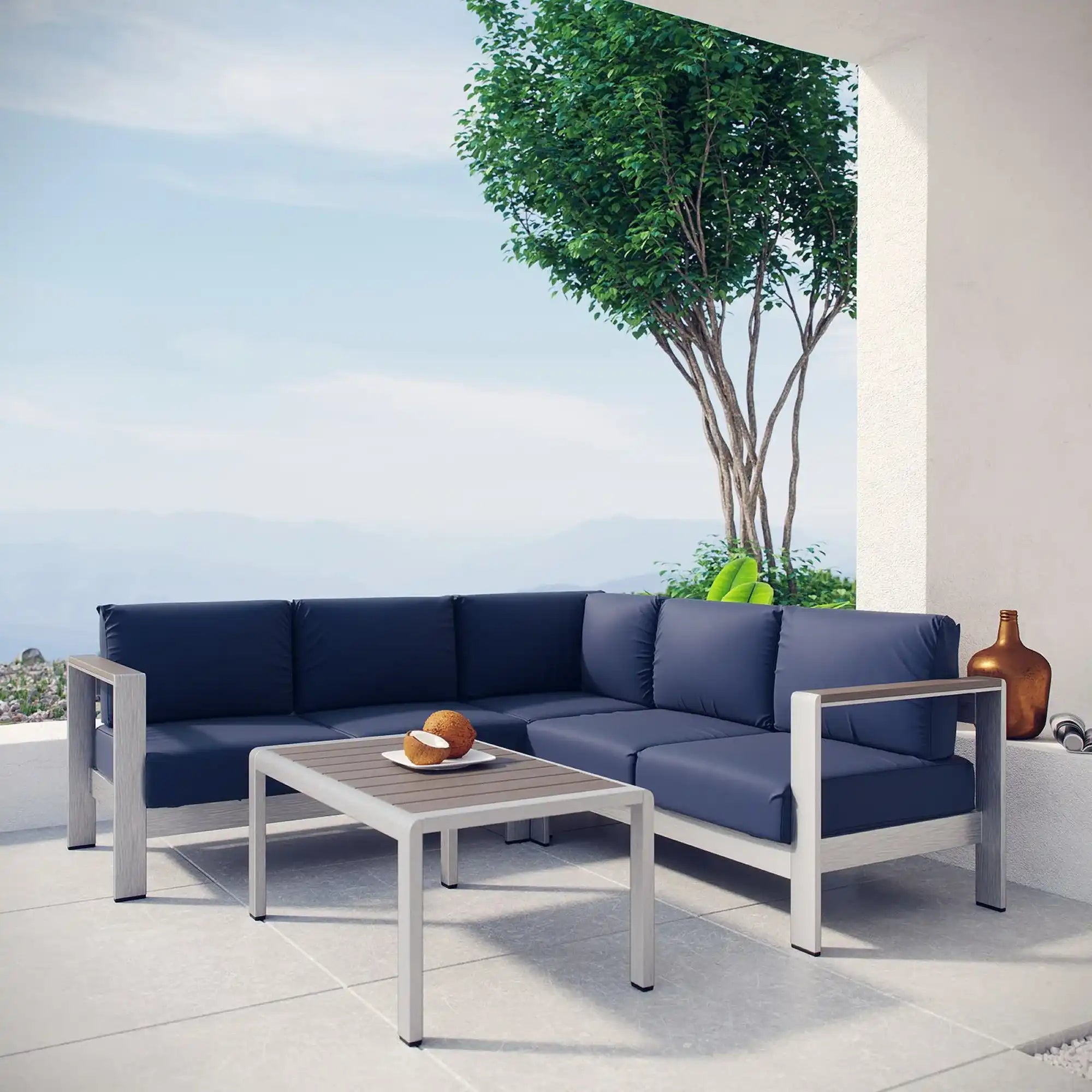 Shore 4 Piece Outdoor Patio Aluminum Sectional Sofa Set by Modway - Best Buy Furniture