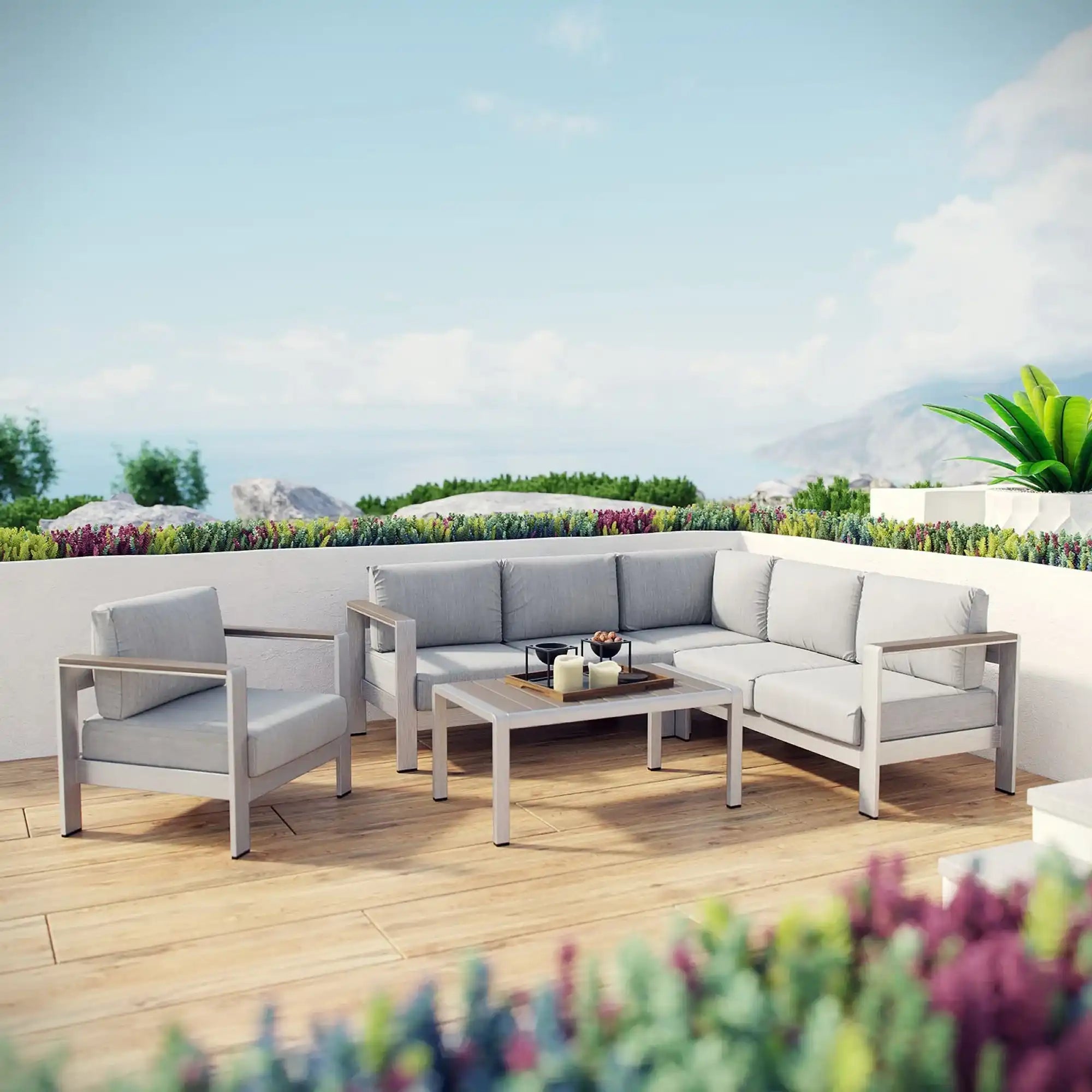 Shore 5 Piece Outdoor Patio Aluminum Sectional Sofa Set by Modway - Best Buy Furniture