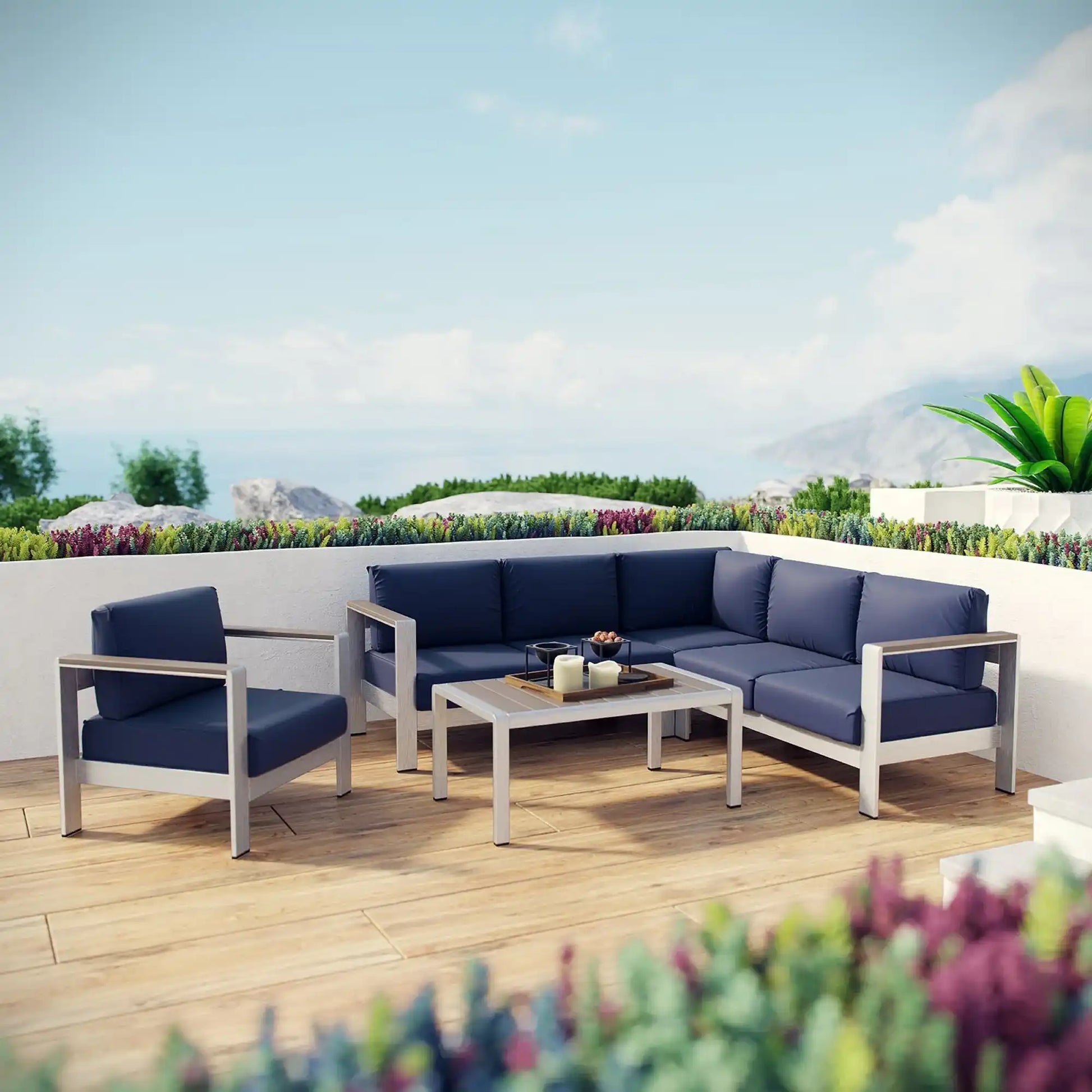 Shore 5 Piece Outdoor Patio Aluminum Sectional Sofa Set by Modway - Best Buy Furniture