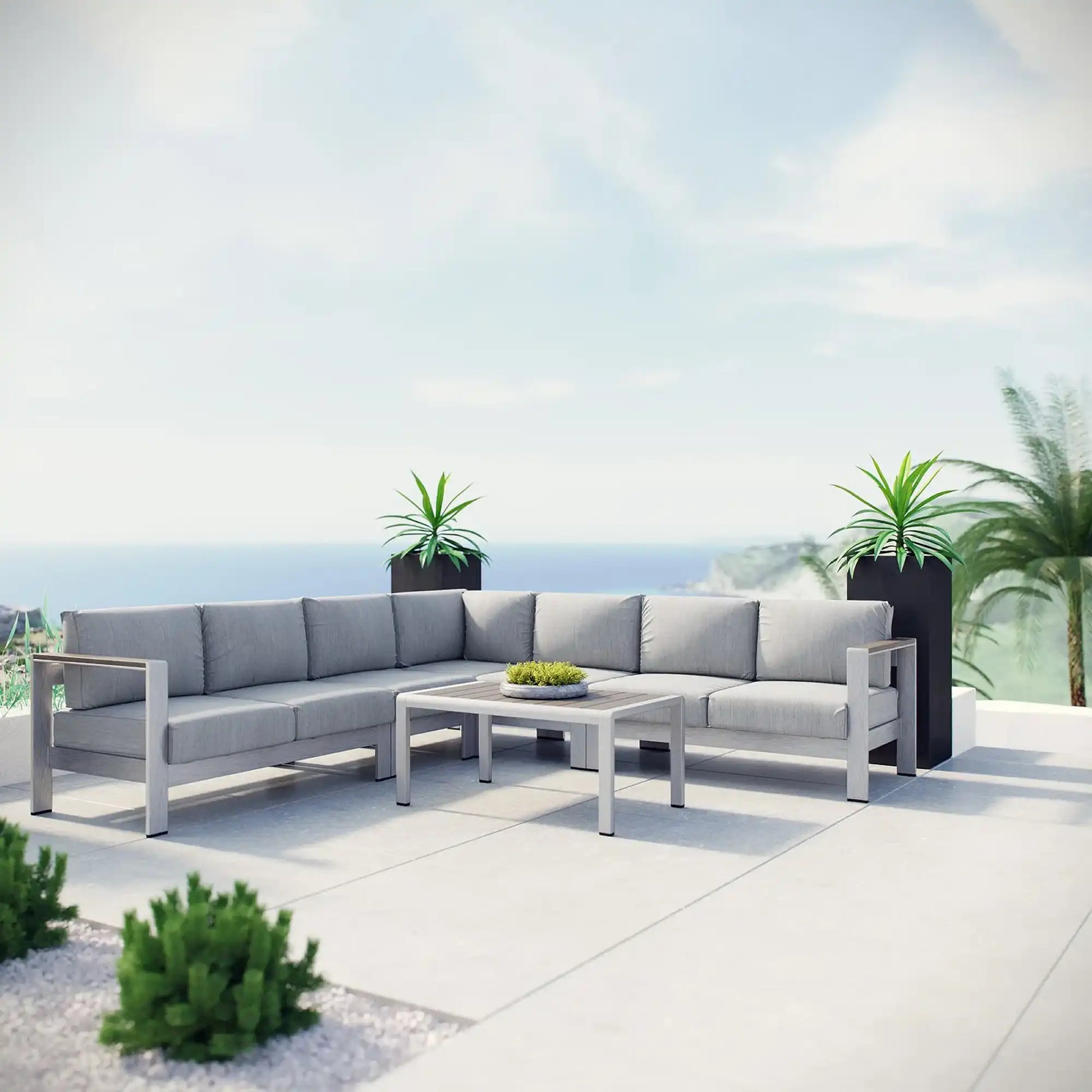 Shore 6 Piece Outdoor Patio Aluminum Sectional Sofa Set by Modway - Best Buy Furniture