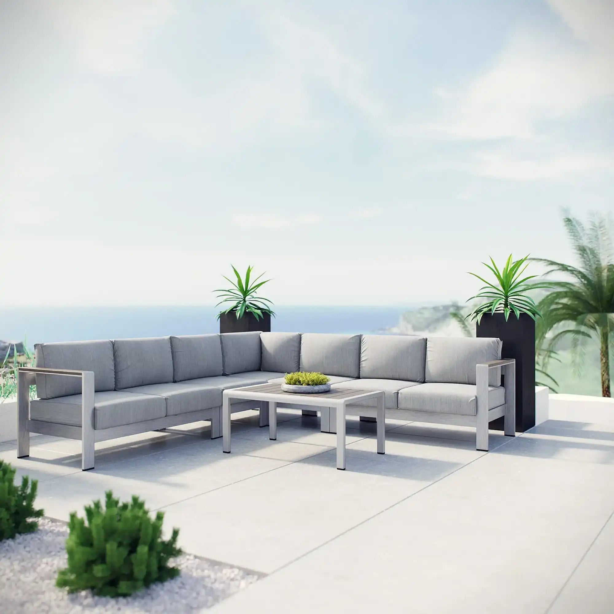 Shore 6 Piece Outdoor Patio Aluminum Sectional Sofa Set by Modway - Best Buy Furniture