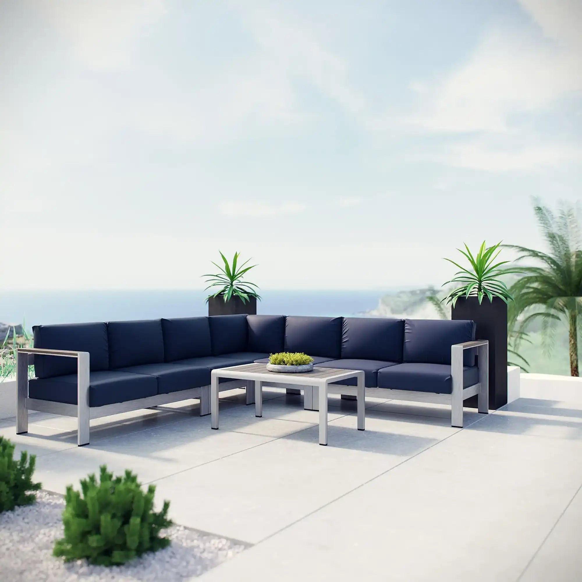 Shore 6 Piece Outdoor Patio Aluminum Sectional Sofa Set by Modway - Best Buy Furniture