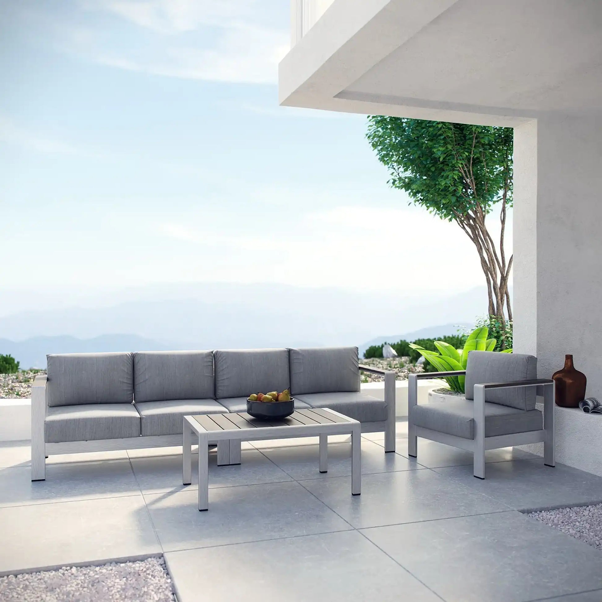 Shore 4 Piece Outdoor Patio Aluminum Sectional Sofa Set by Modway - Best Buy Furniture