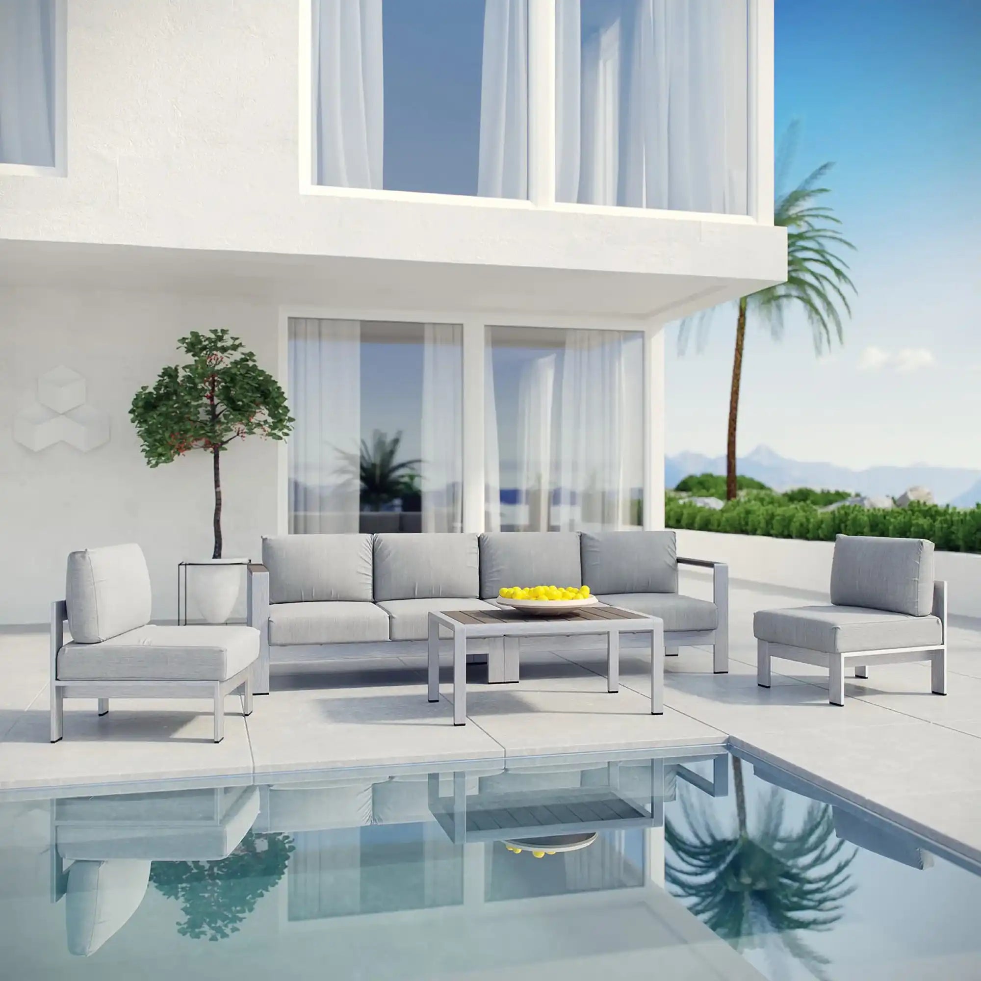Shore 5 Piece Outdoor Patio Aluminum Sectional Sofa Set by Modway - Best Buy Furniture