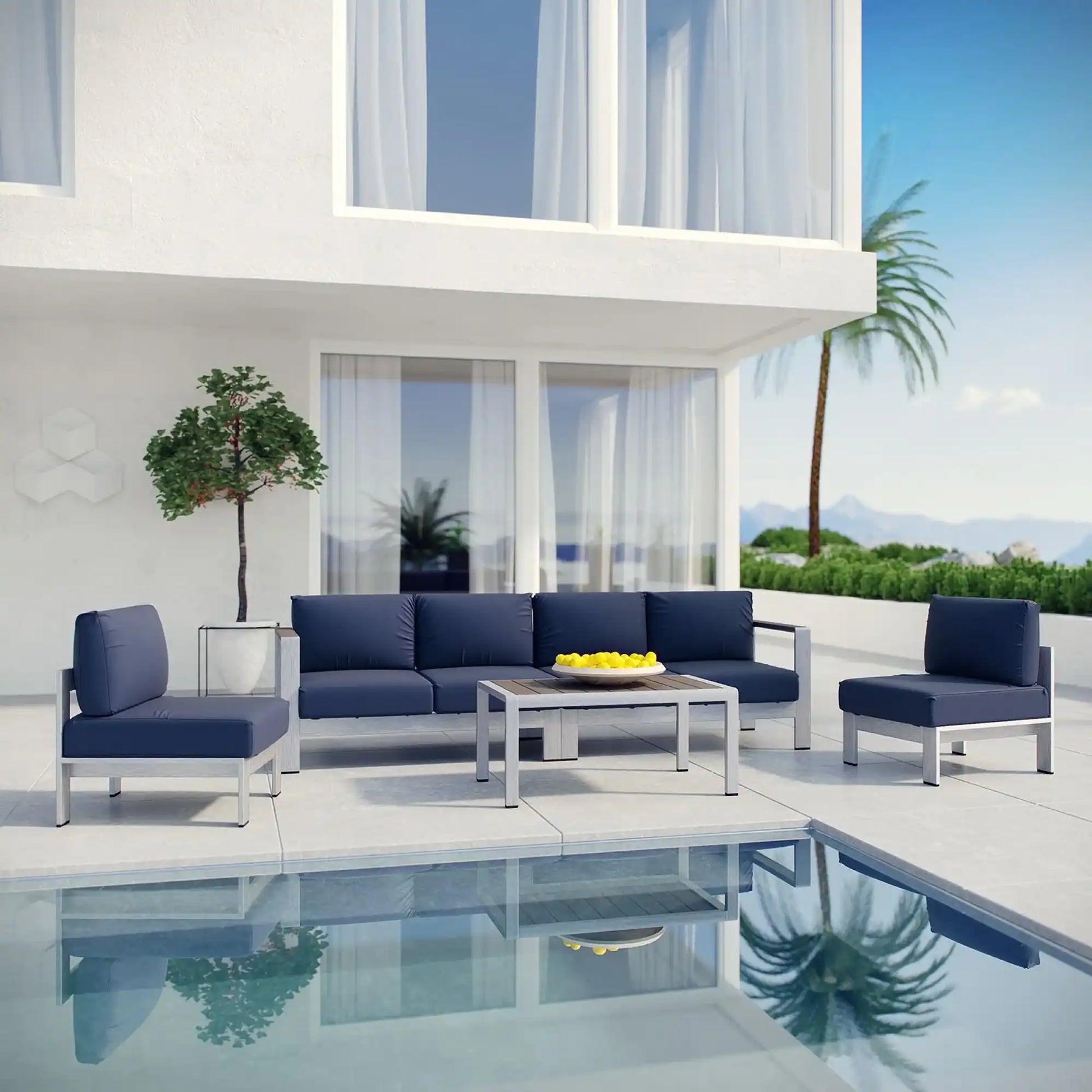 Shore 5 Piece Outdoor Patio Aluminum Sectional Sofa Set by Modway - Best Buy Furniture