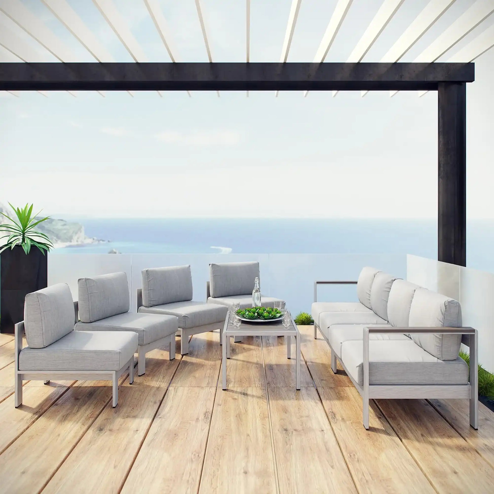 Shore 7 Piece Outdoor Patio Sectional Sofa Set by Modway - Best Buy Furniture