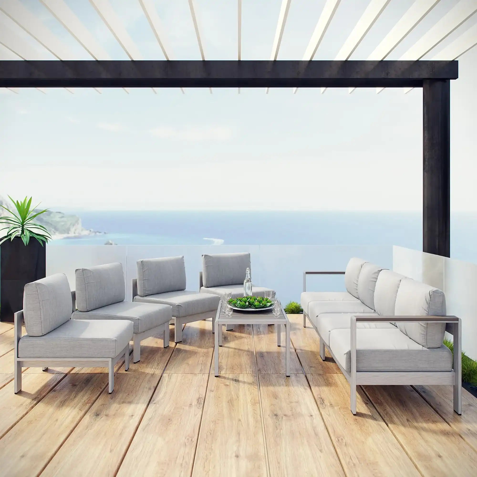 Shore 7 Piece Outdoor Patio Sectional Sofa Set by Modway - Best Buy Furniture