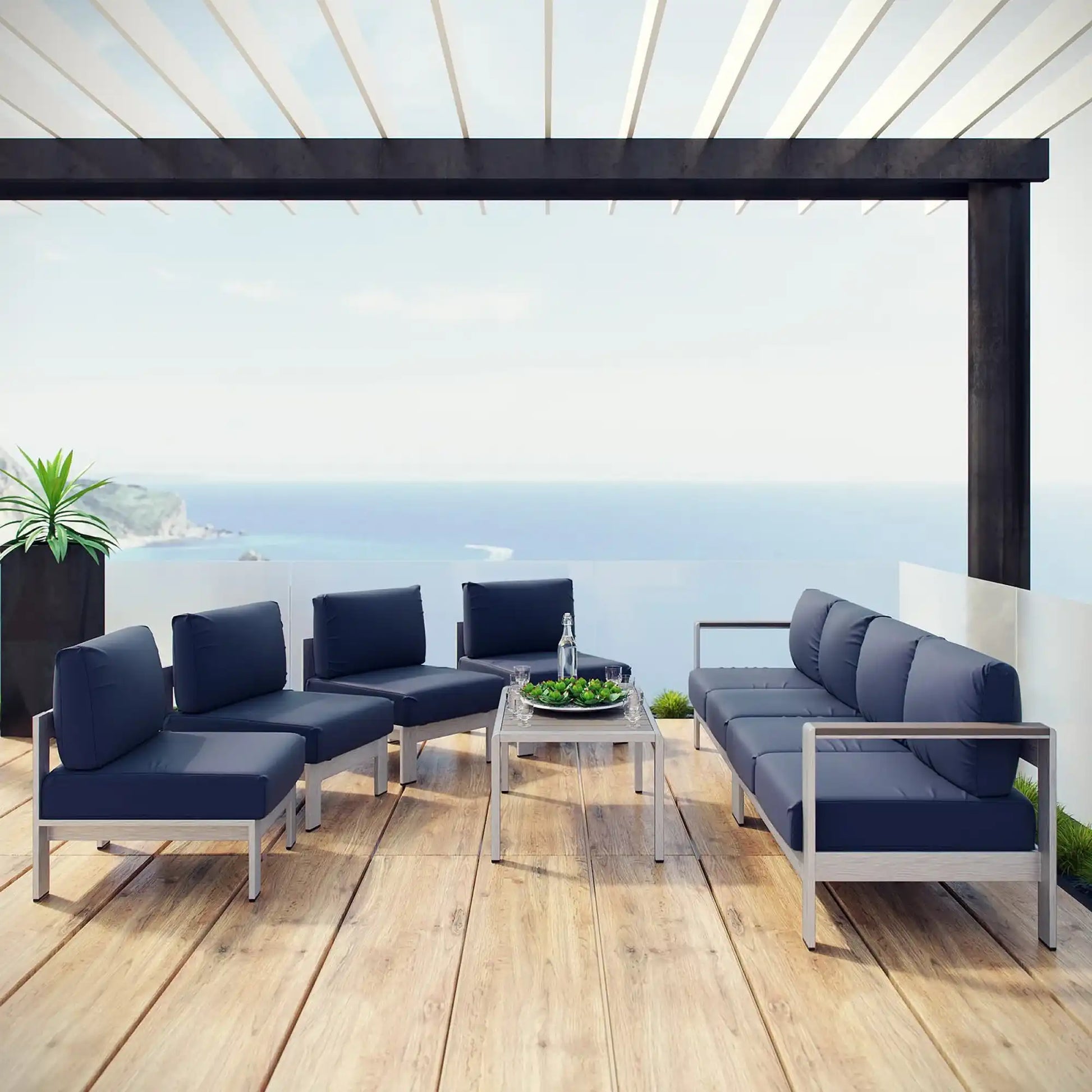 Shore 7 Piece Outdoor Patio Sectional Sofa Set by Modway - Best Buy Furniture