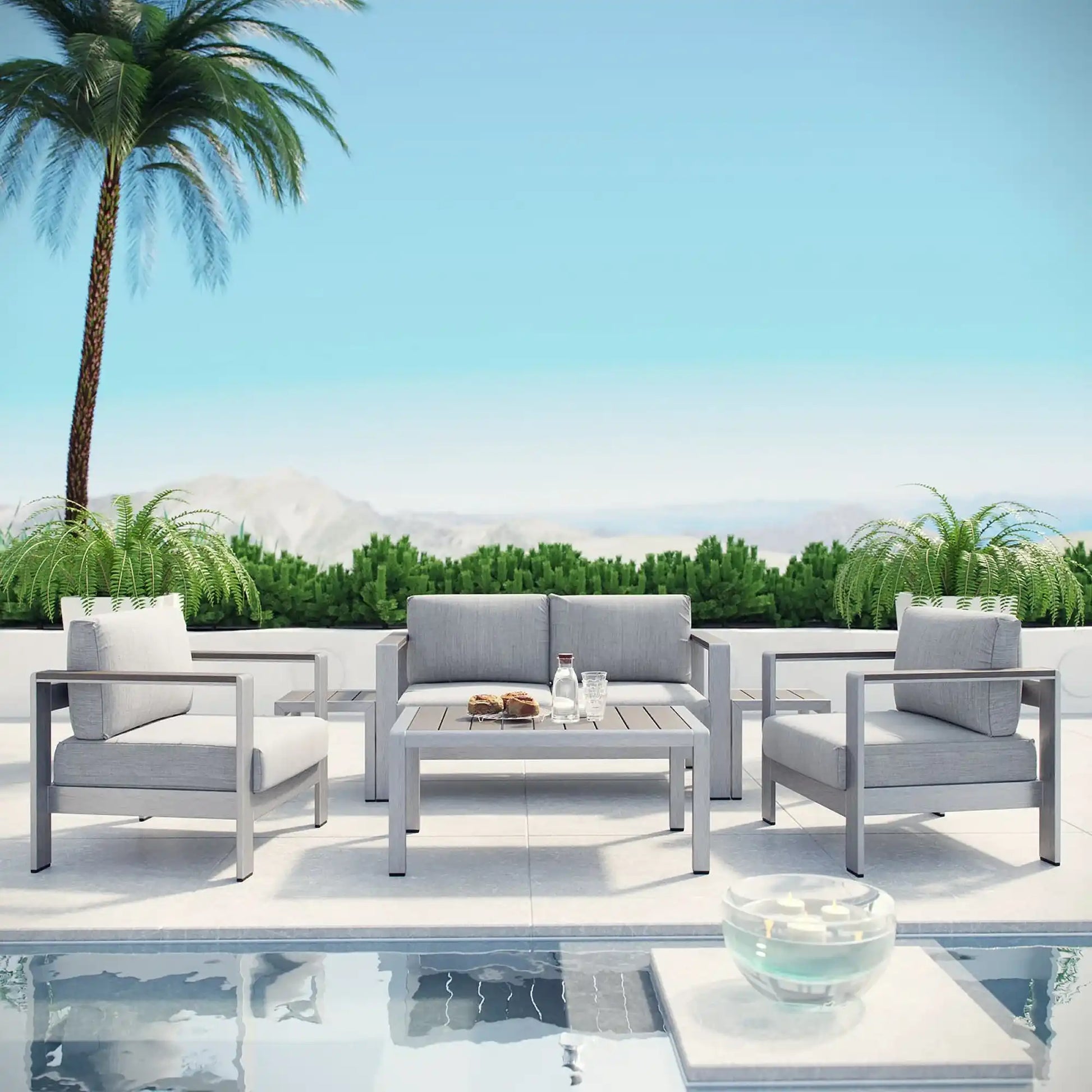 Shore 6 Piece Outdoor Patio Aluminum Sectional Sofa Set by Modway - Best Buy Furniture