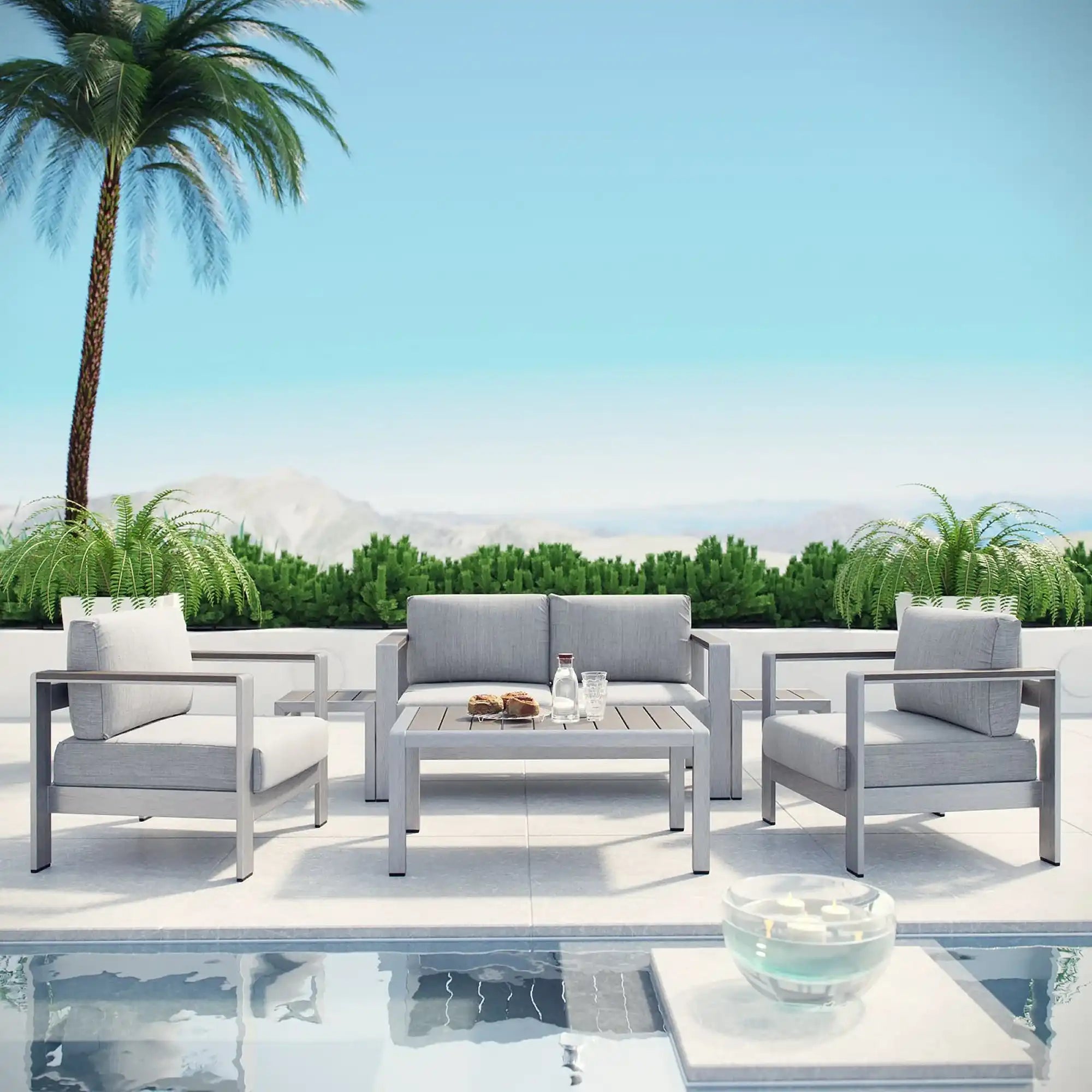 Shore 6 Piece Outdoor Patio Aluminum Sectional Sofa Set by Modway - Best Buy Furniture