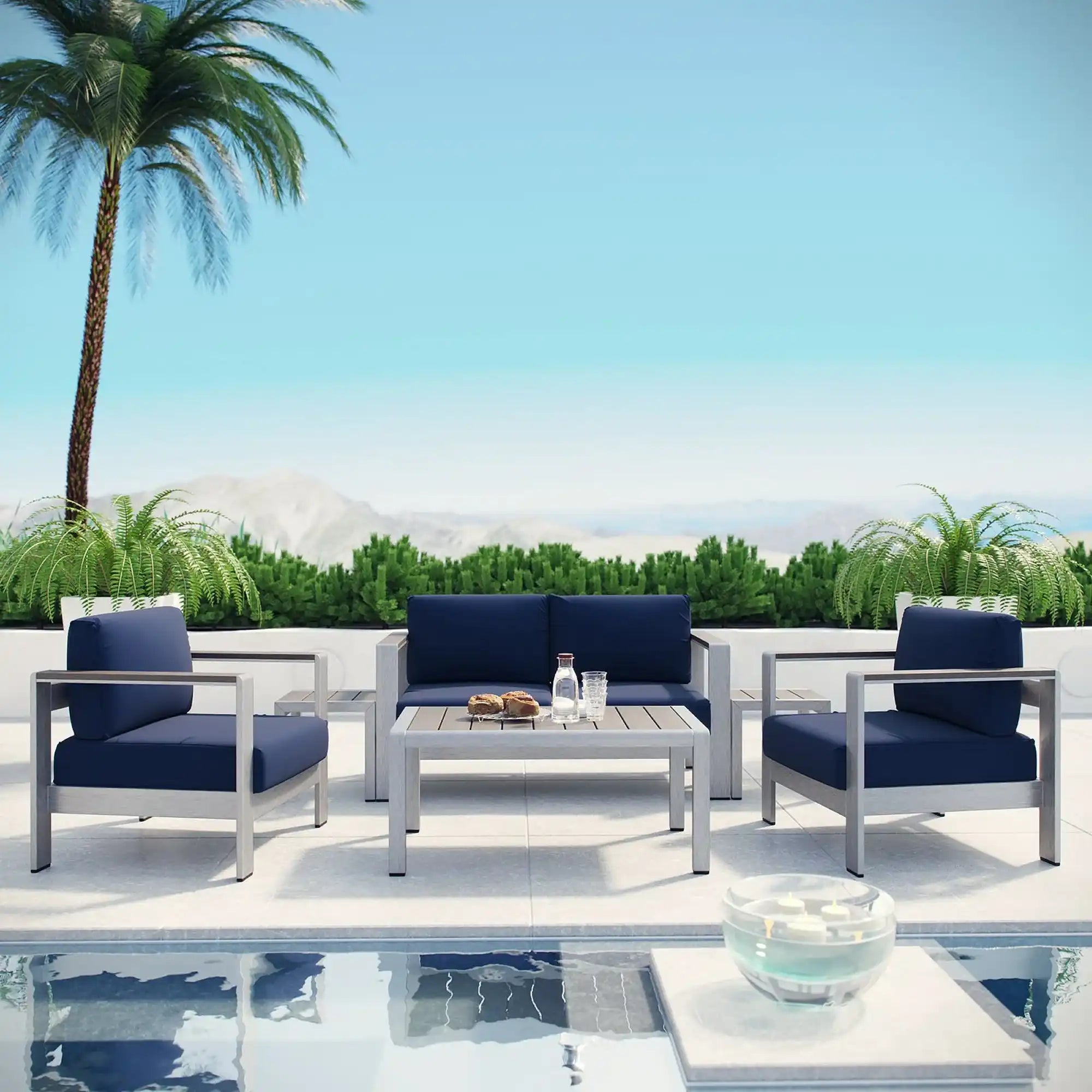 Shore 6 Piece Outdoor Patio Aluminum Sectional Sofa Set by Modway - Best Buy Furniture