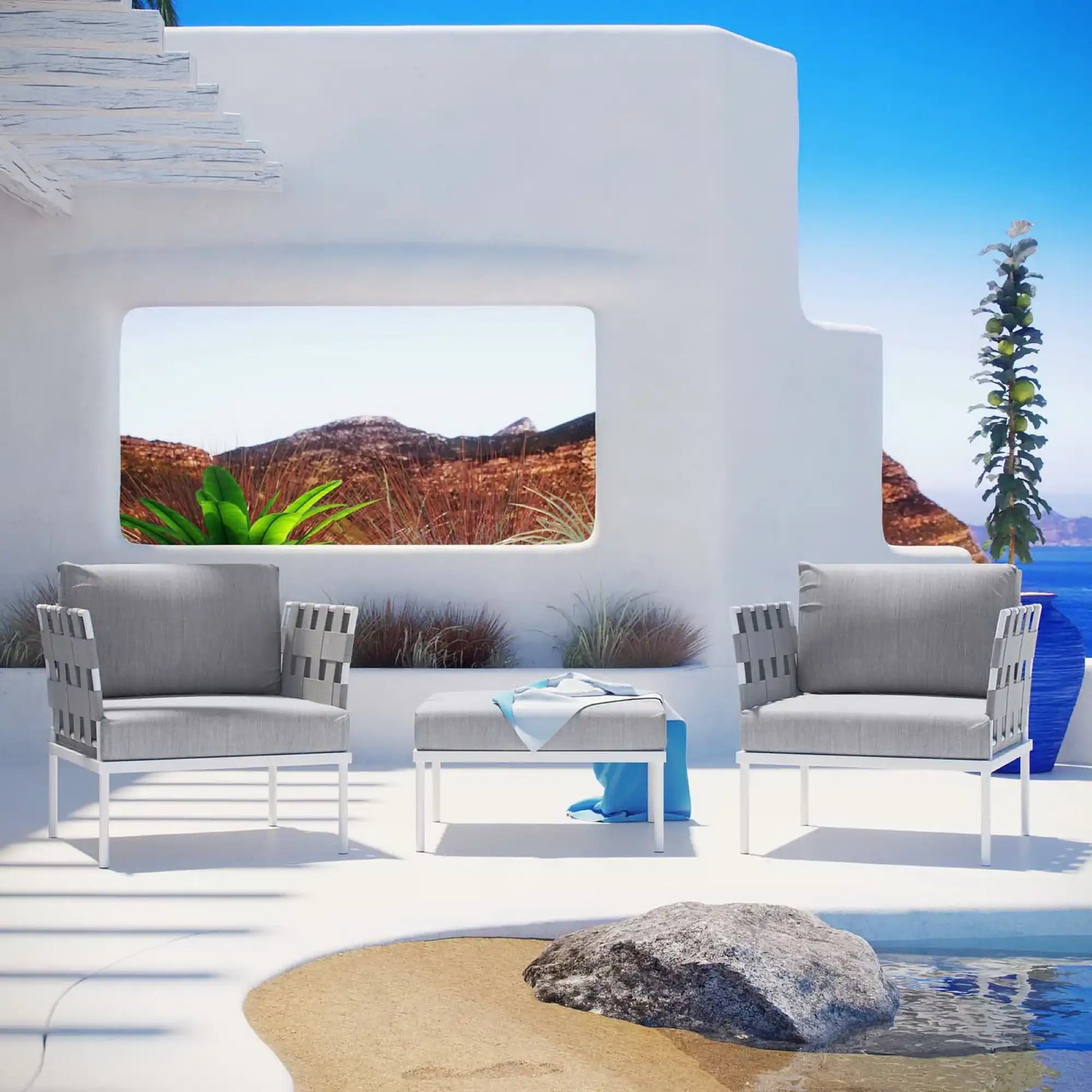 Harmony 3 Piece Outdoor Patio Aluminum Sectional Sofa Set by Modway - Best Buy Furniture