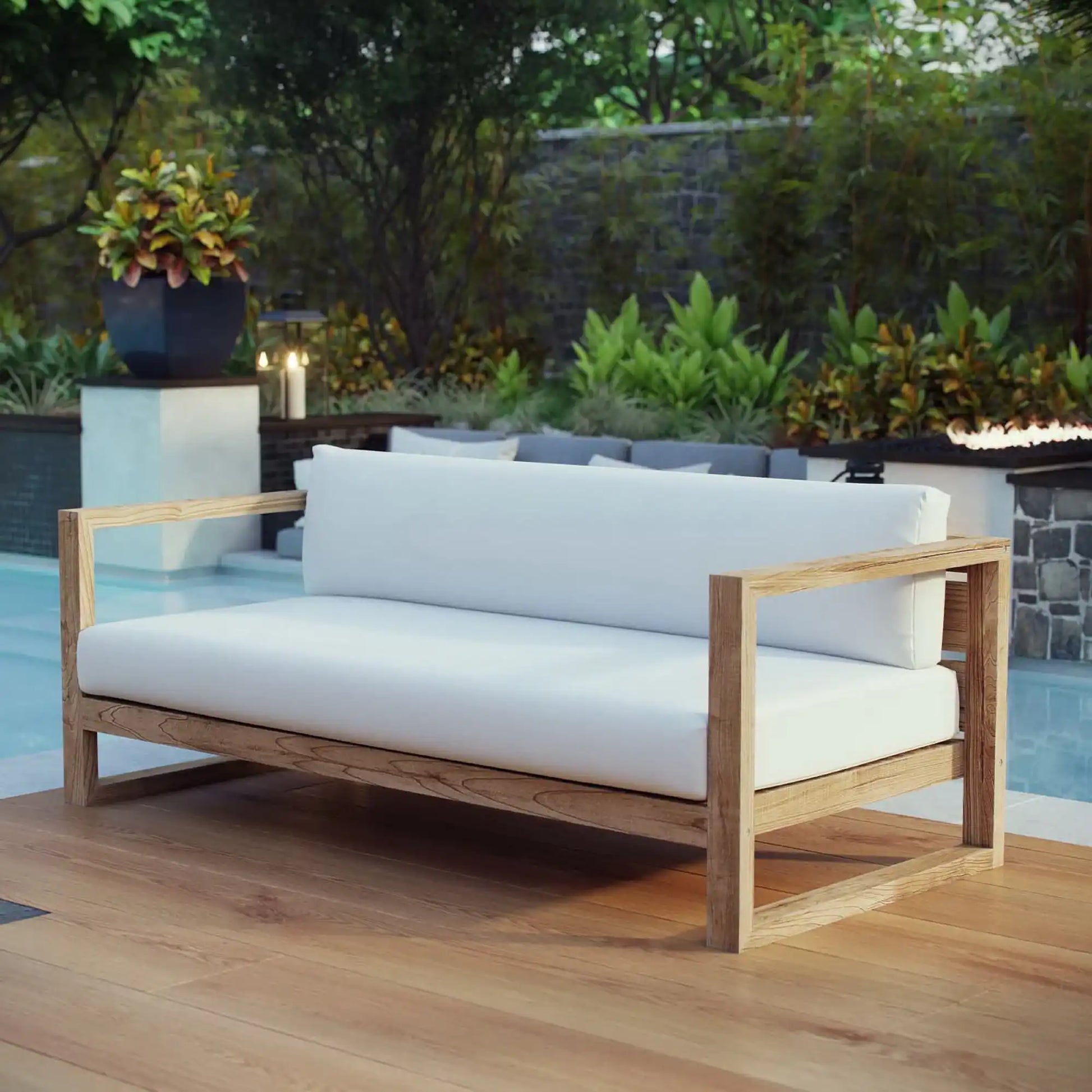 Upland Outdoor Patio Teak Sofa by Modway - Best Buy Furniture