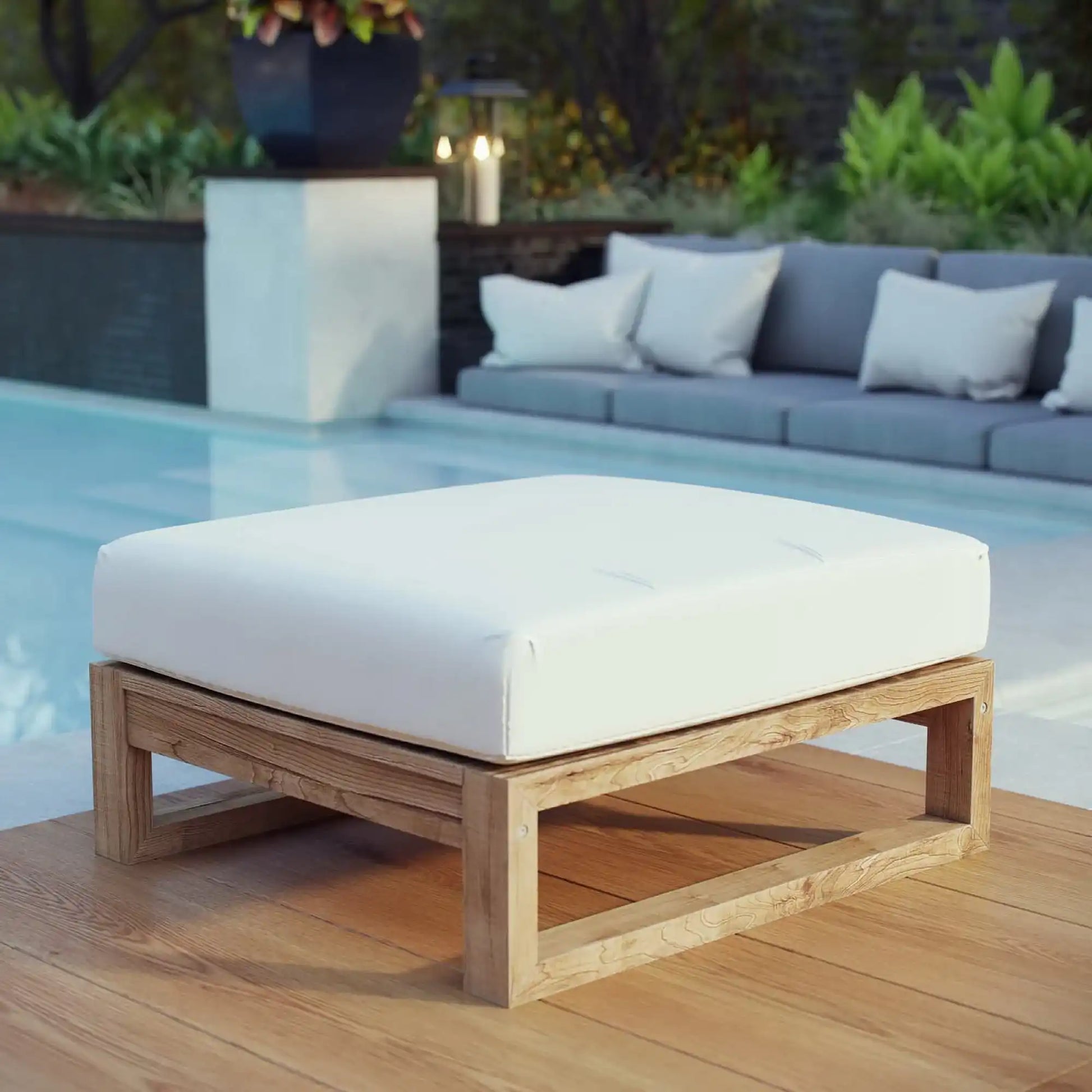 Upland Outdoor Patio Teak Ottoman by Modway - Best Buy Furniture