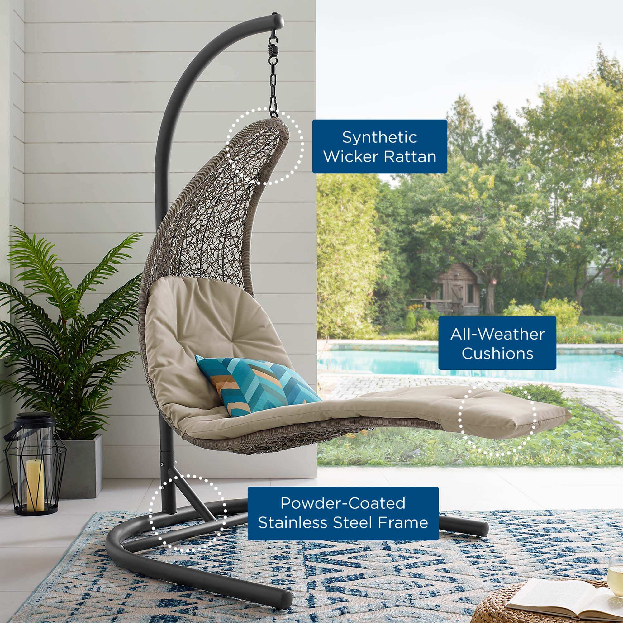 Landscape Hanging Chaise Lounge Outdoor Patio Swing Chair by Modway - Best Buy Furniture