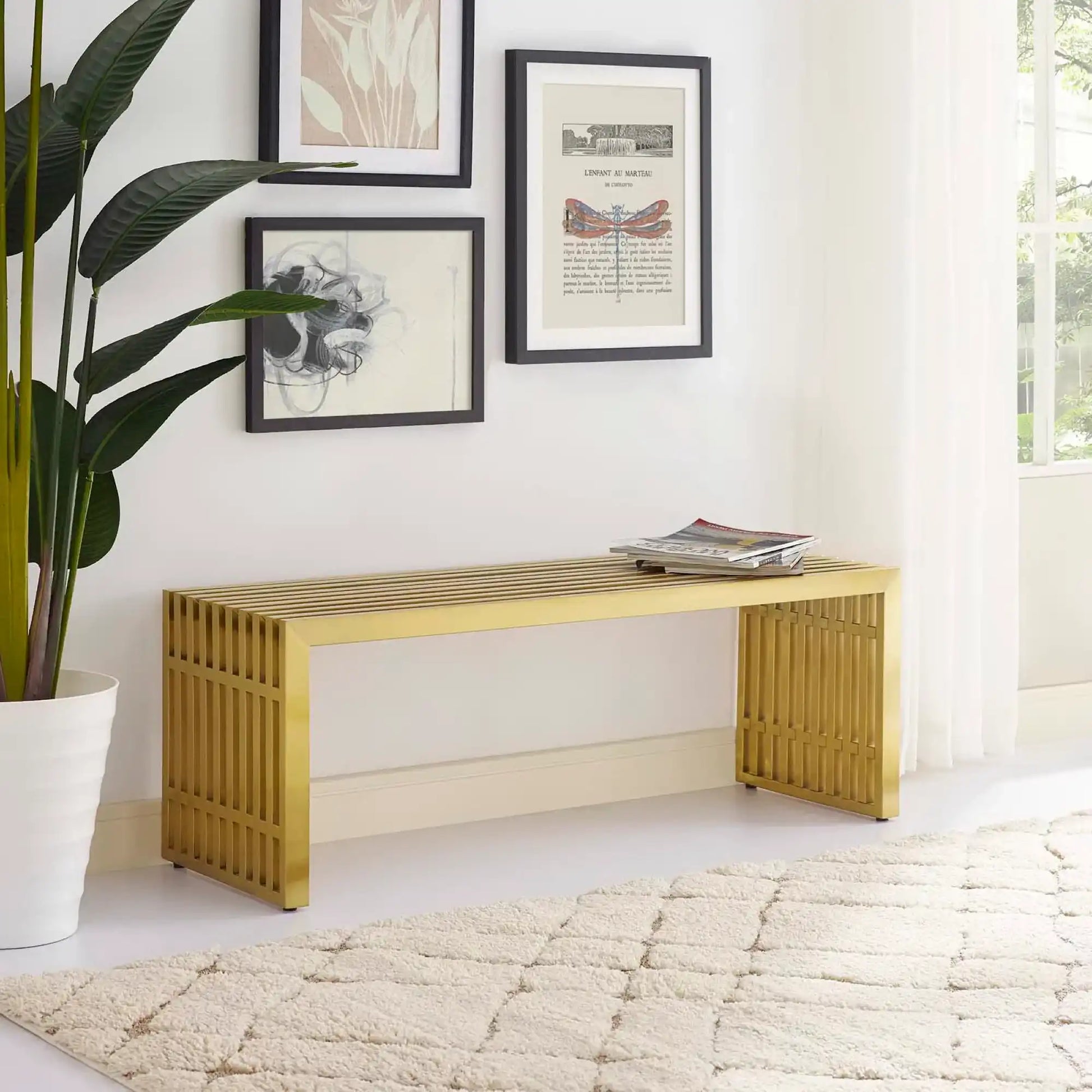 Gridiron Medium Stainless Steel Bench by Modway - Best Buy Furniture