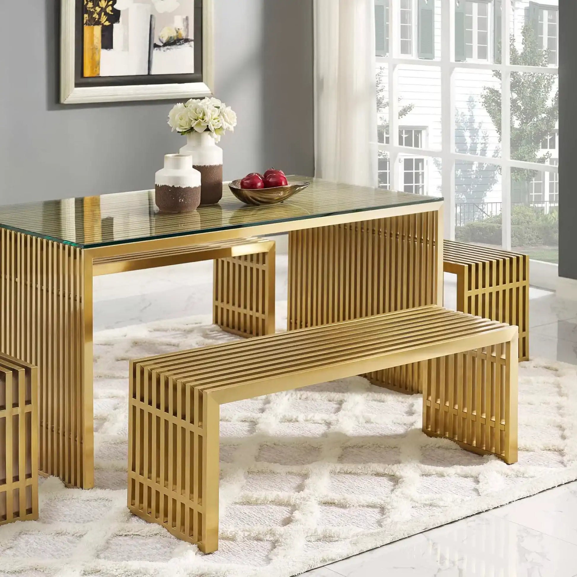 Gridiron Medium Stainless Steel Bench by Modway - Best Buy Furniture