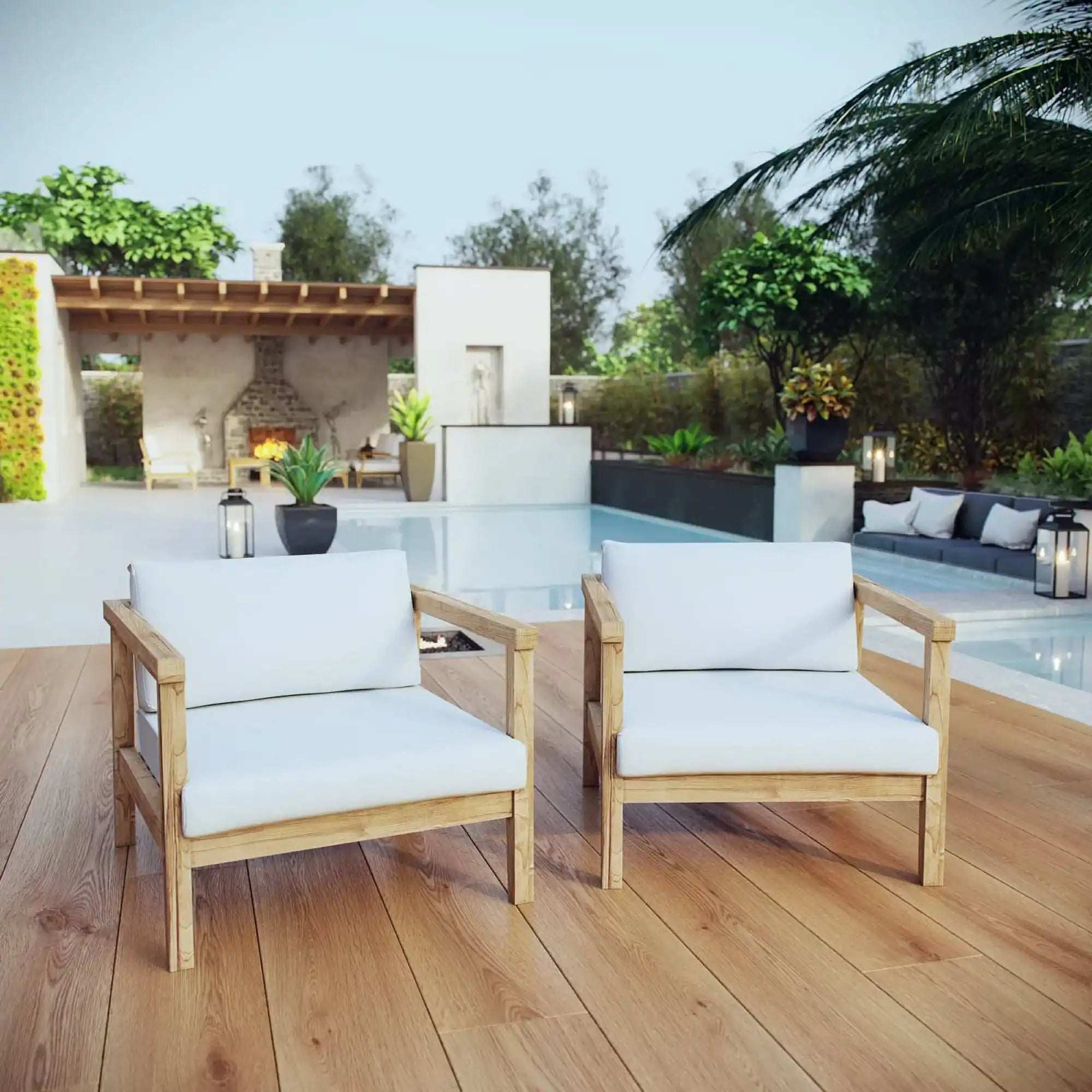 Bayport 2 Piece Outdoor Patio Teak Set by Modway - Best Buy Furniture