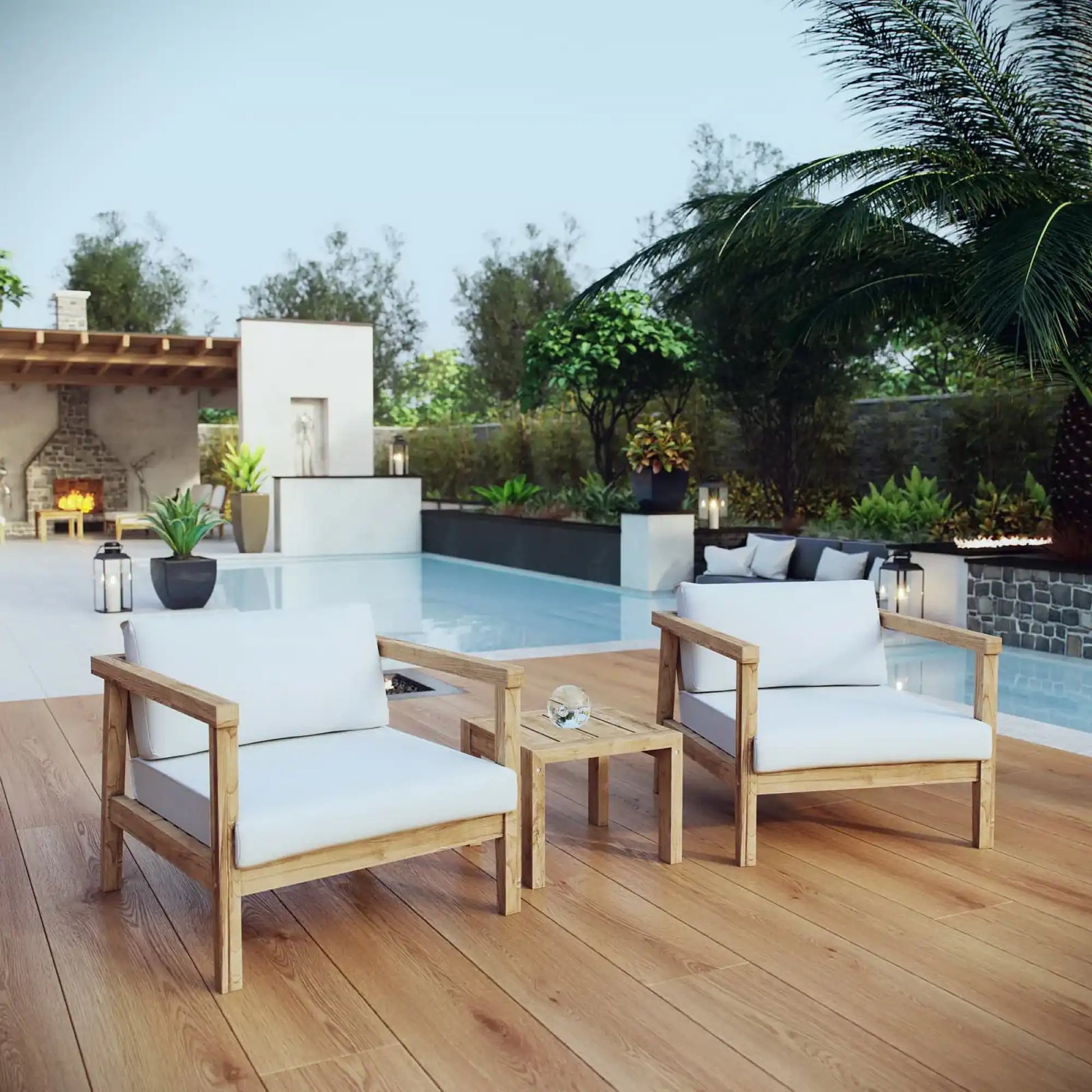 Bayport 3 Piece Outdoor Patio Teak Set by Modway - Best Buy Furniture