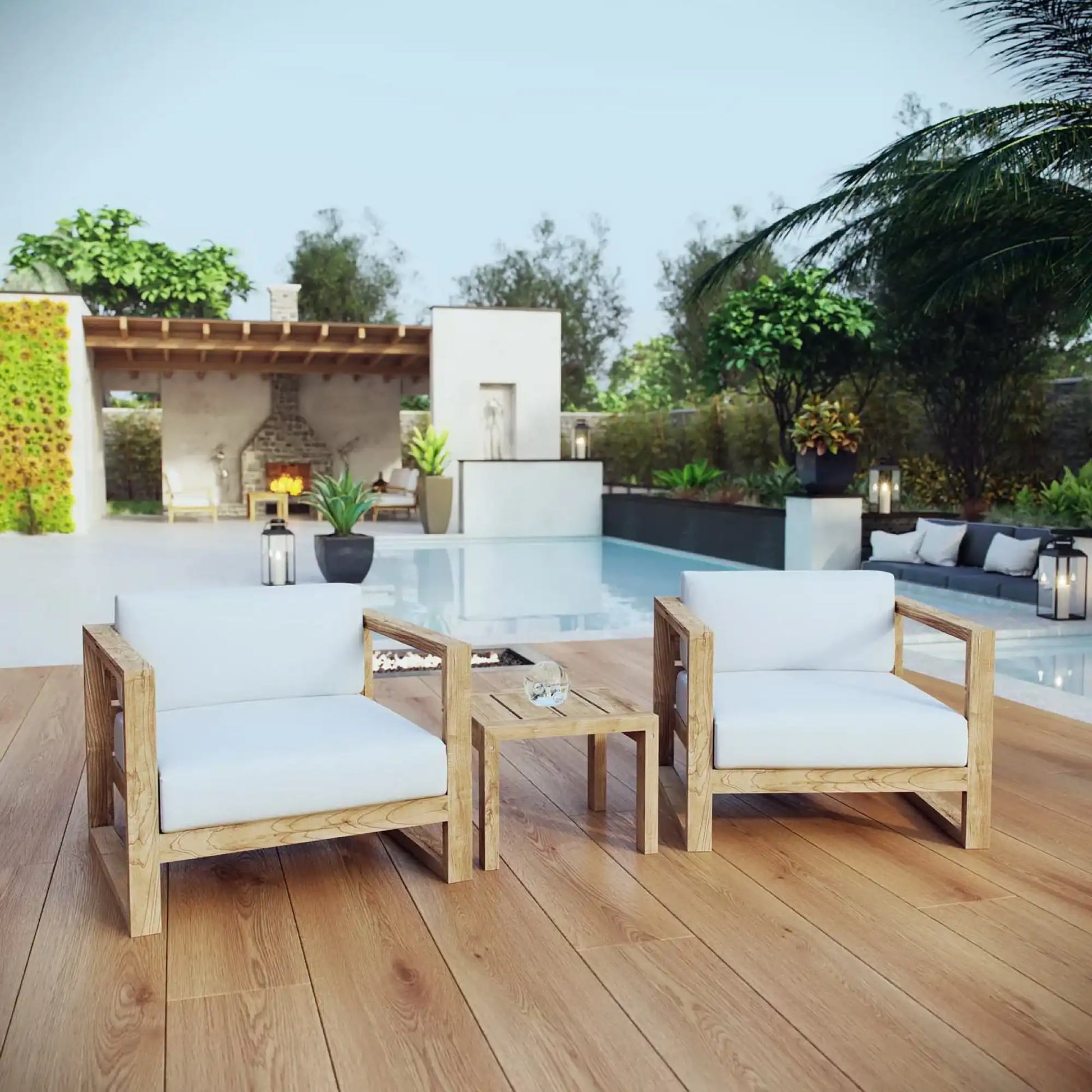 Upland 3 Piece Outdoor Patio Teak Set by Modway - Best Buy Furniture