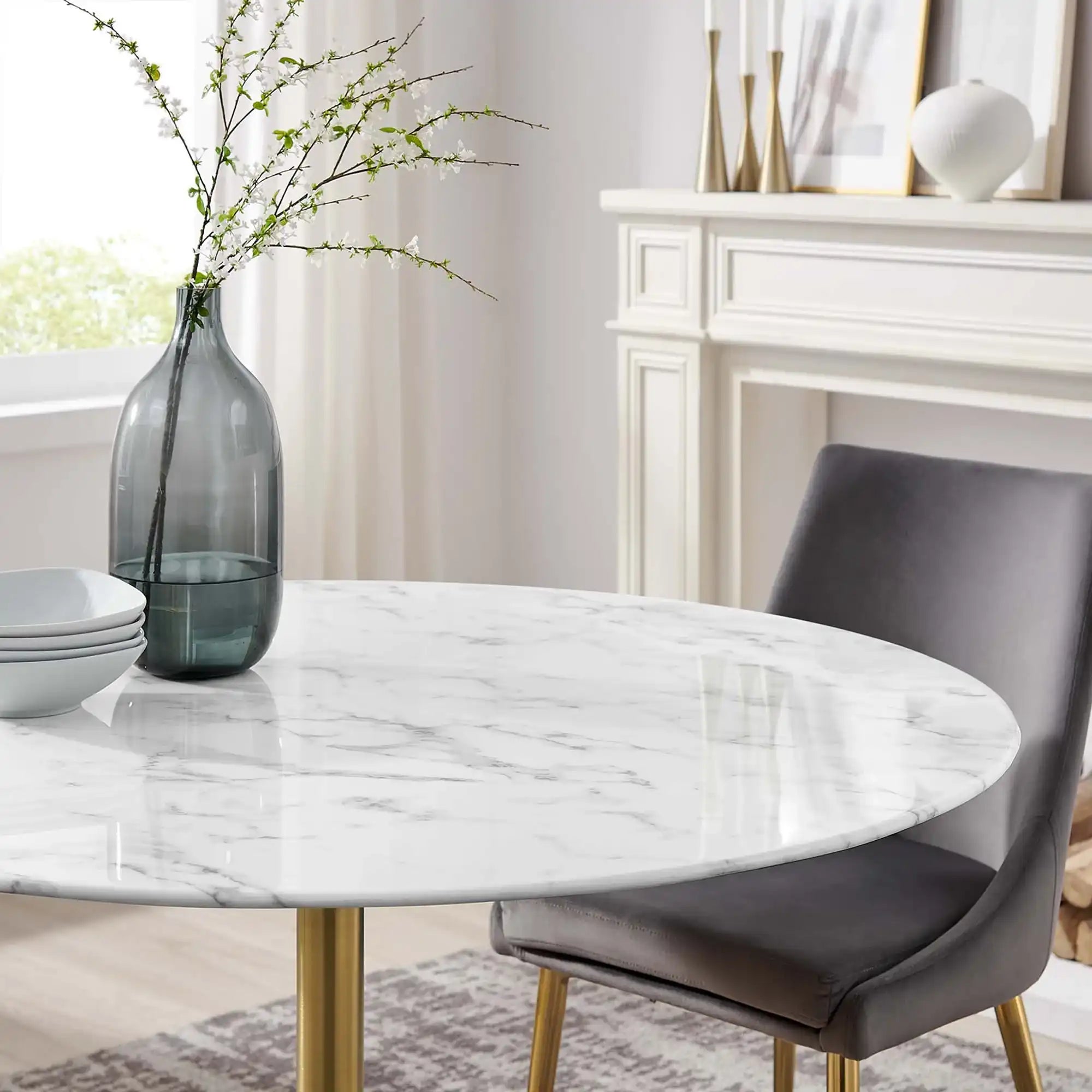 Lippa 48" Round Faux Marble Dining Table by Modway - Best Buy Furniture