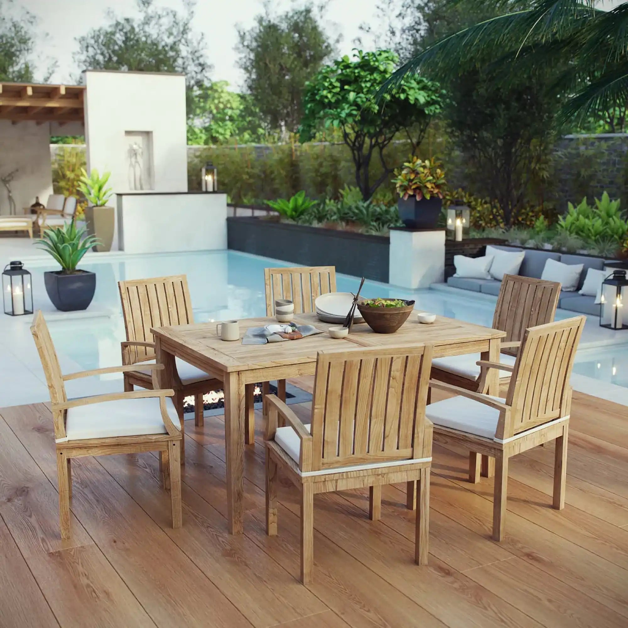 Marina 7 Piece Outdoor Patio Teak Dining Set by Modway - Best Buy Furniture