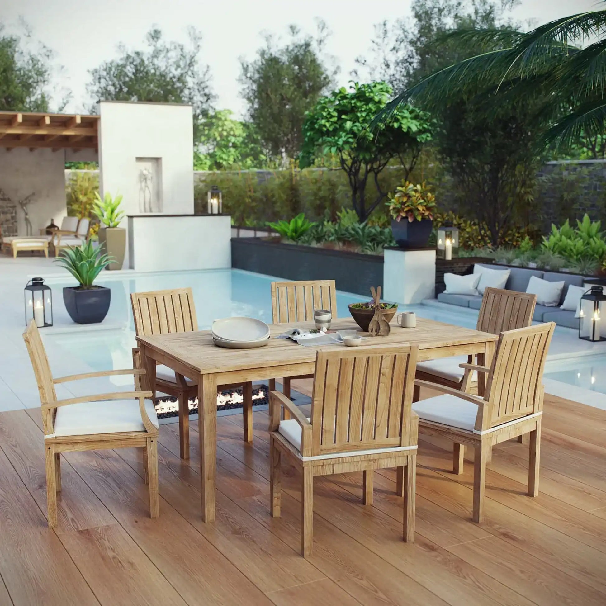 Marina 7 Piece Outdoor Patio Teak Dining Set by Modway - Best Buy Furniture