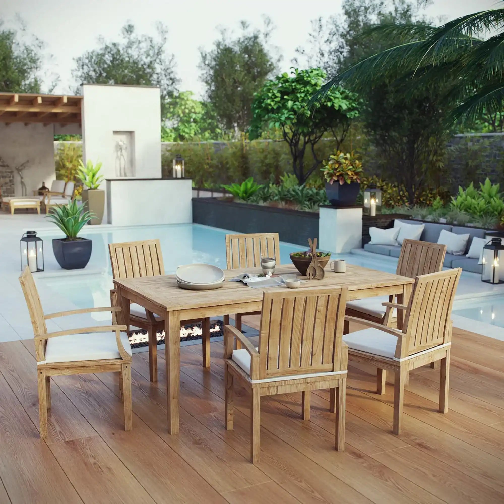 Marina 7 Piece Outdoor Patio Teak Dining Set by Modway - Best Buy Furniture