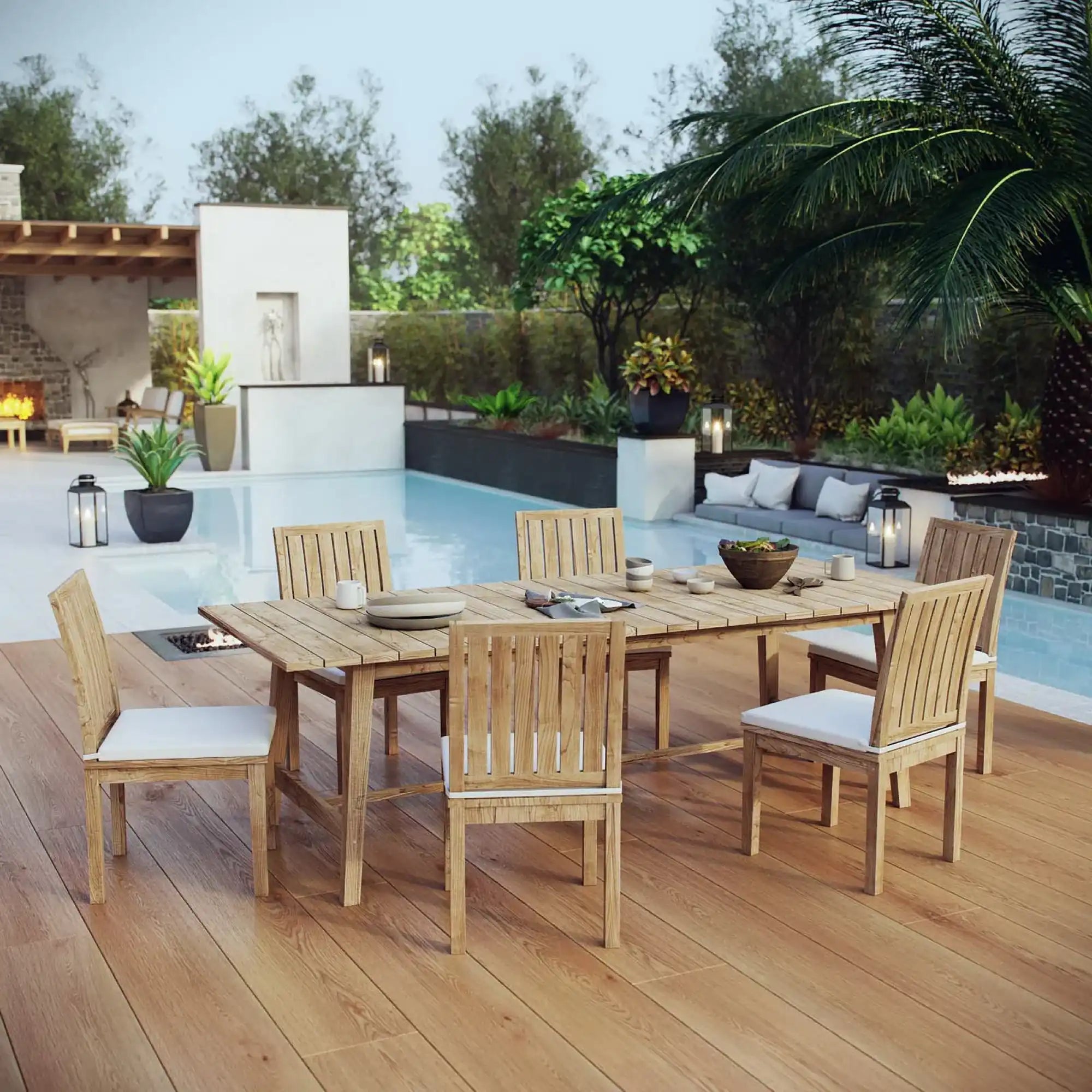 Marina 7 Piece Outdoor Patio Teak Dining Set by Modway - Best Buy Furniture